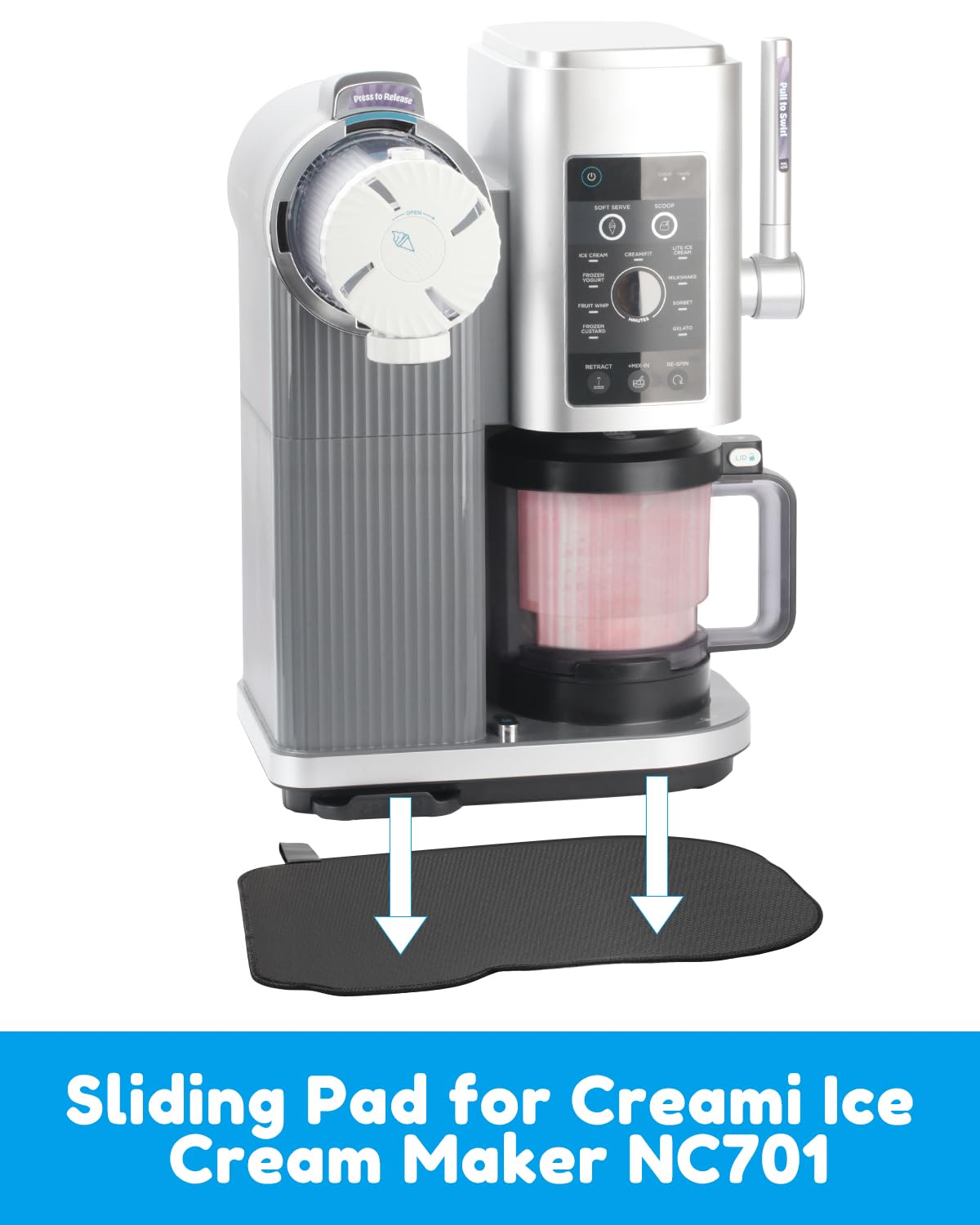 Sliding Pad for Ninja Swirl by Creami Ice Cream and Soft Serve Maker NC701 - Quickly Slide Ice Cream Maker on Table - Convenient Storage Strap - Accessories for Ninja Swirl Creami Maker