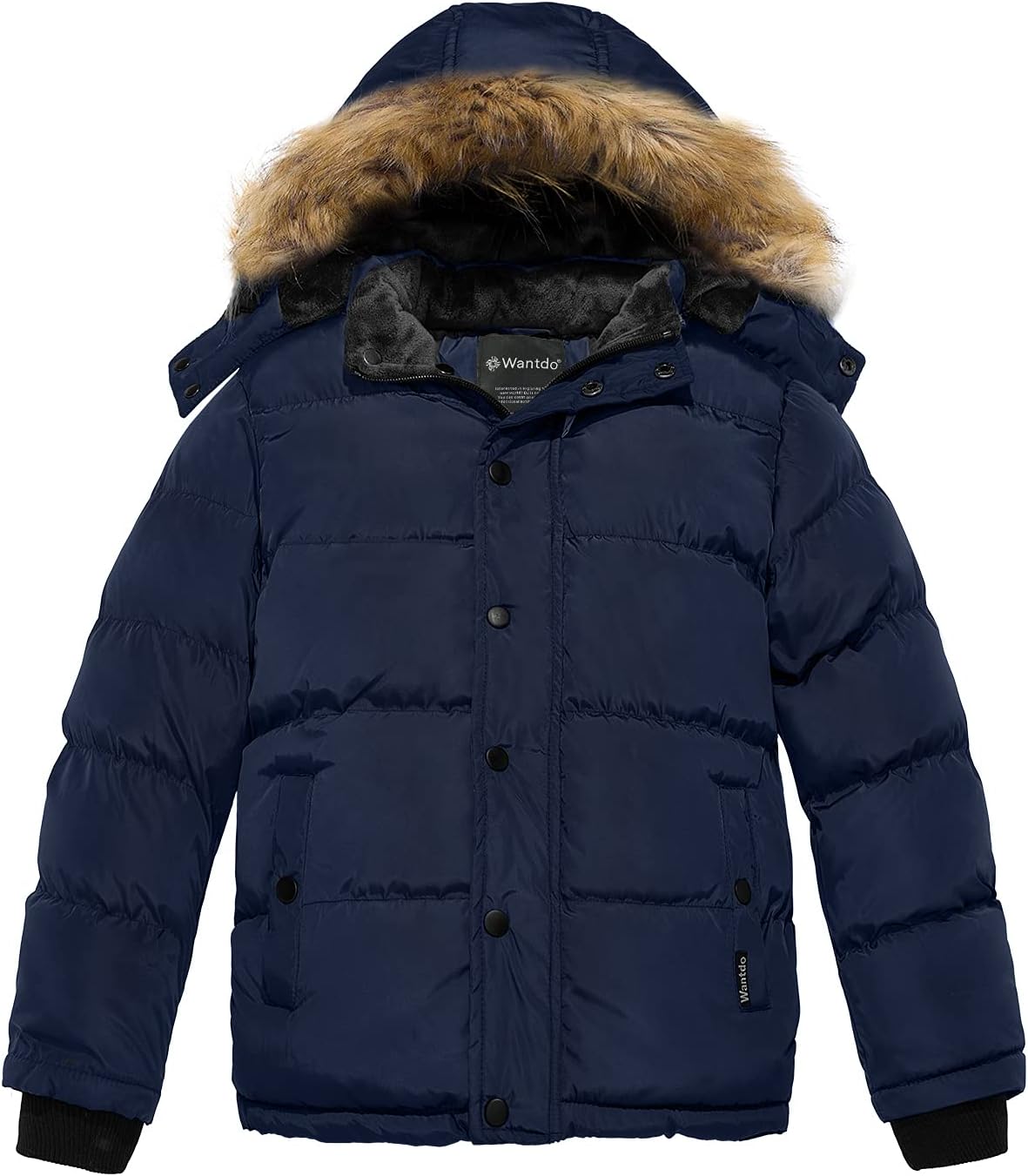 wantdo Boy Winter Puffer Coat waterproof with Faux Fur Coat and Lighweight Puffer Jacket (Blue 6-7