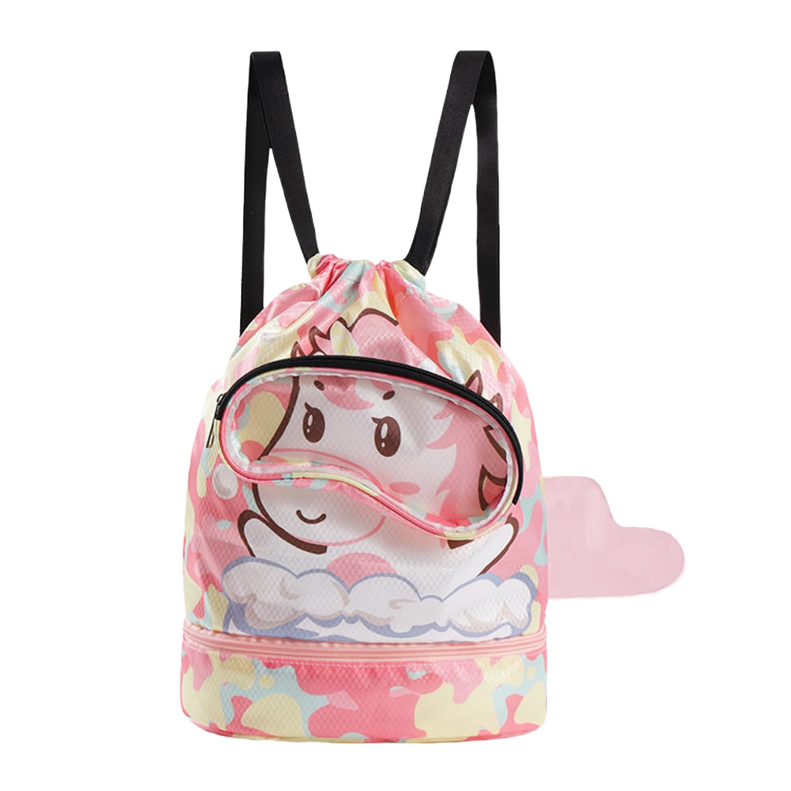 Sac Piscine Enfant avec Cordon, Séparation Sèche et Humide, Sac de Sport Réglable Rose