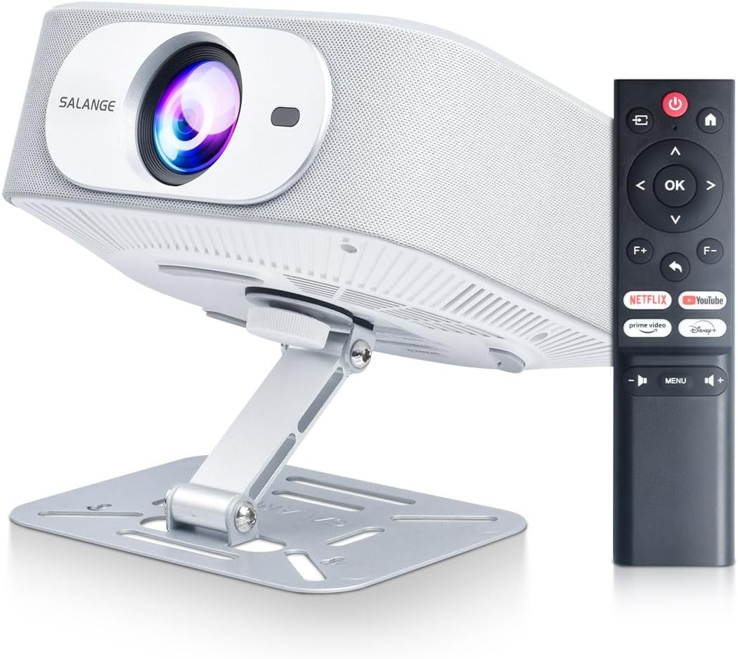 Smart Projector with Built in Apps, Mini Projectors 4K, Wifi and Bluetooth, Outdoor Movies Proyector Compatible with Netflix, YouTube, PrimeVideo, Auto Keystone/Electric Focus (White)