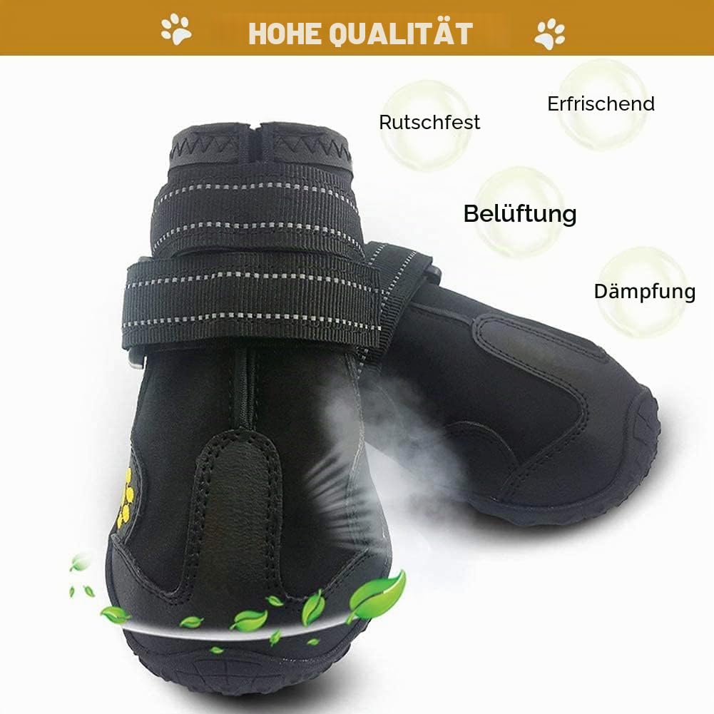 Hundestiefel, wasserdichte Stiefel für Hunde, Hundeschuhe mit Rutschfester Sohle, reflektierende Riemen, Outdoor-Hundeschuhe für mittelgroße und große Hunde (schwarz, 4 Stück)