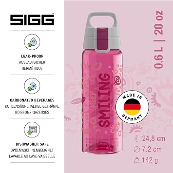 Sigg - Tritan Water Bottle - Total Color ONE - Suitable for Carbonated Drinks - Dishwasher Safe - Leak-Proof - Feather-Light - BPA-Free - 500 ML / 600ML / 1L