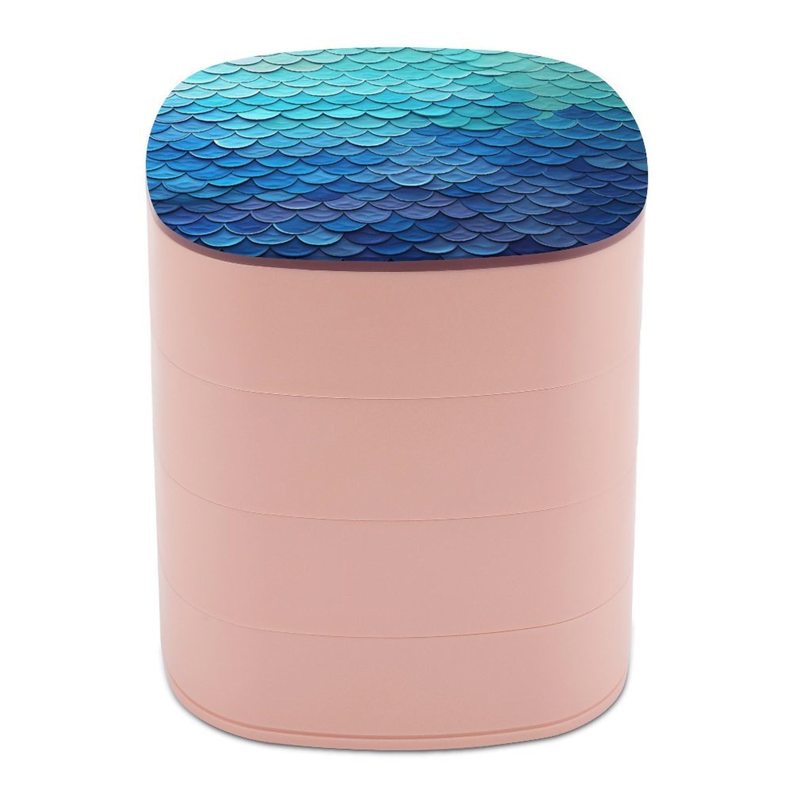 VstaDank Ocean Sea Blue Mermaid Fish Scale Jewelry Box with Mirror Travel Small Jewelry Case for Women 4-Layer Rotatable Jewelry Organizer Storage Box Portable Jewelry Storage Case for Rings Earrings