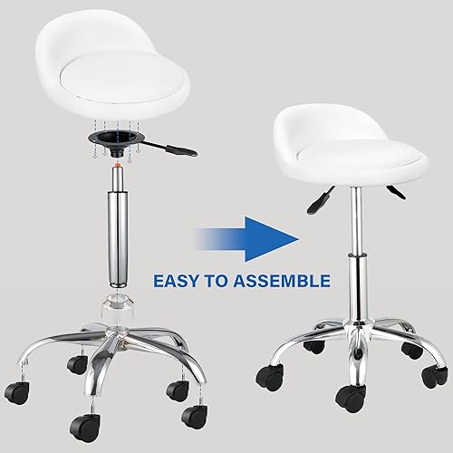 Miniatura 5 de HomGarden Taburete giratorio hidráulico ajustable para salón de masaje oficina spa silla de tatuaje médico taburete con cojín de respaldo y ruedas