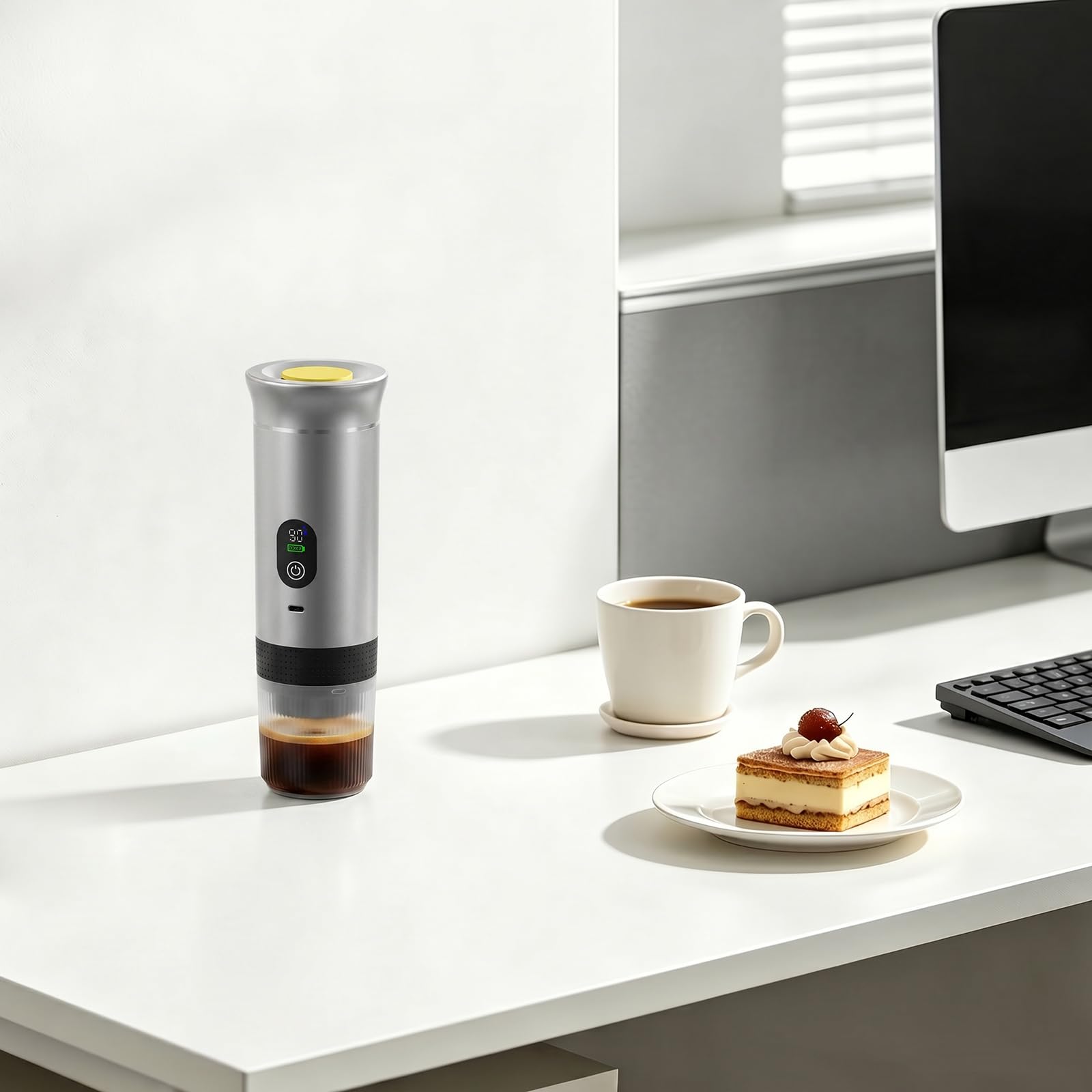 Cafetera portátil 3 en 1 con pantalla digital (plata)