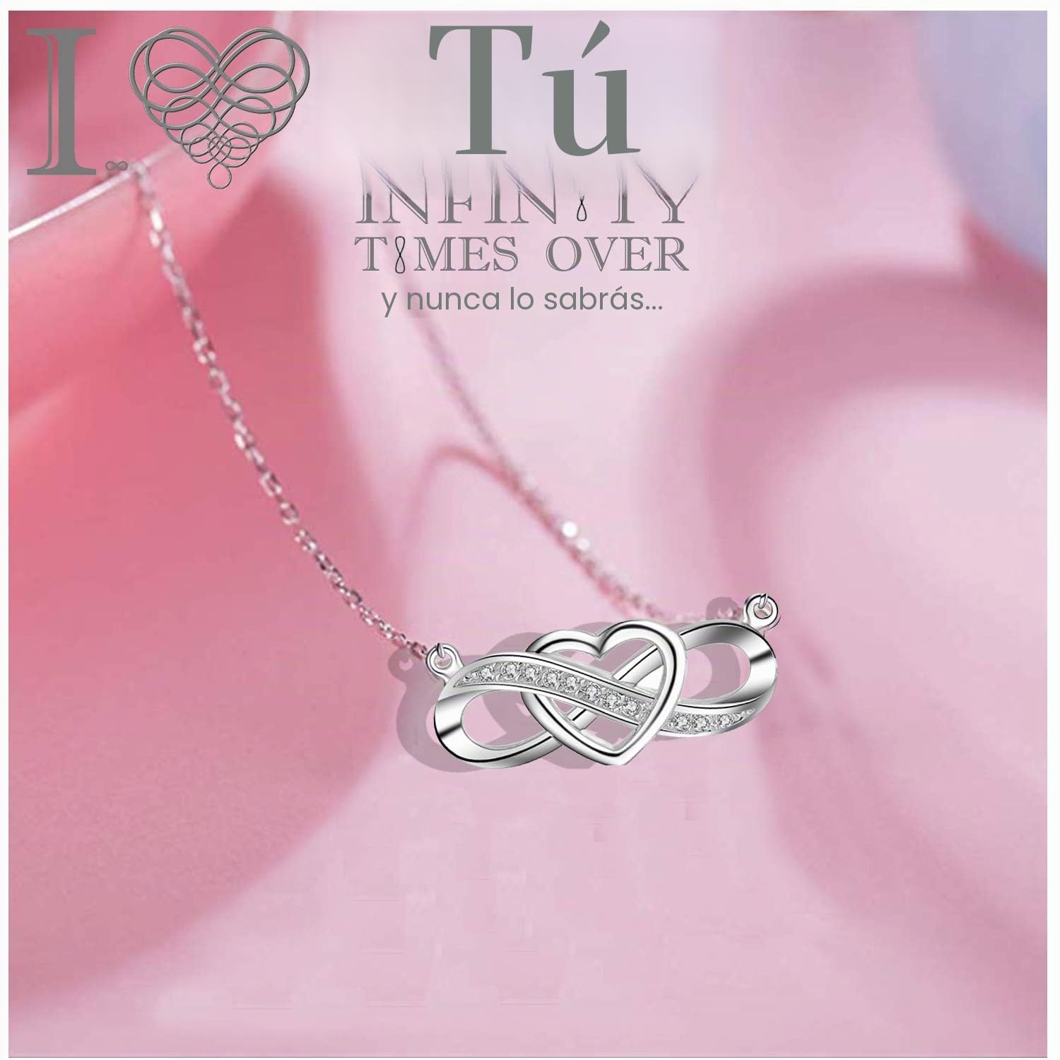 Collar Regalos para Ella,Infinito collar de corazón para las mujeres,925 de plata esterlina,5A collar de circonio cúbico,Regalo para Mujeres Niñas