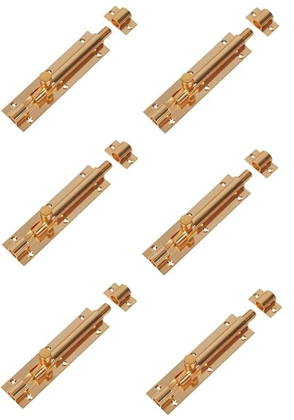 A & Y Traders Brass Plain Tower Bolt 8 Inches Gold Set of 6