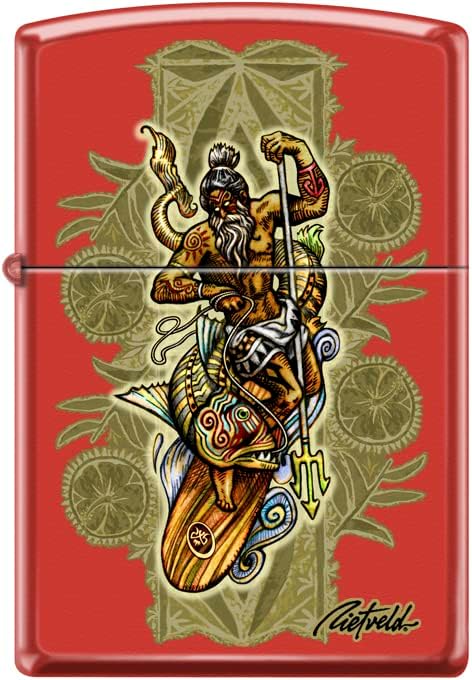 Rick Rietveld Artwork Zippo Lighters (Red Matte - Neptune Surfing)