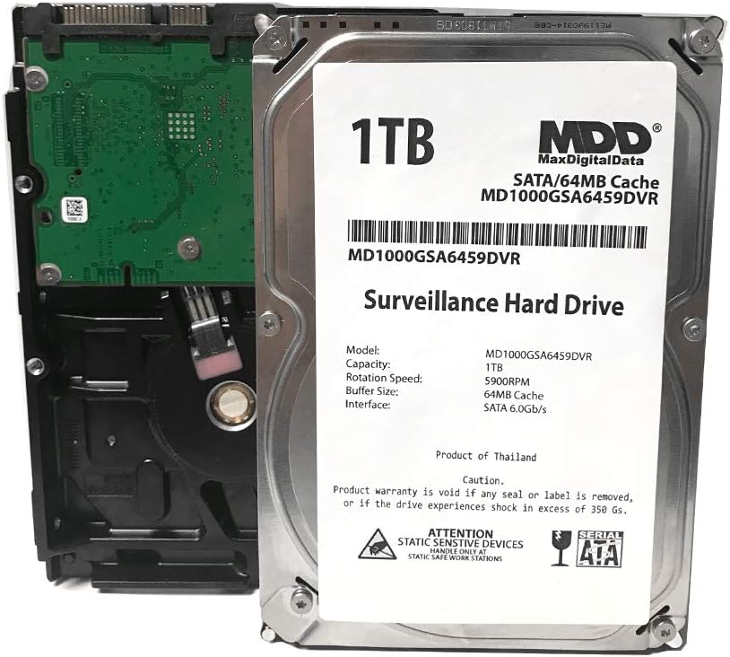 MaxDigitalData 1TB 64MB Cache 5900PM SATA 6.0Gb/s 3.5" Internal Surveillance CCTV DVR Hard Drive (MD1000GSA6459DVR) - 2 Year Warranty (Renewed)