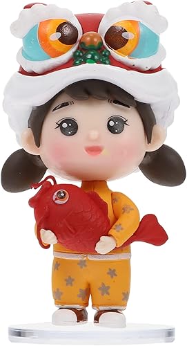 Miniatura 9 de SEWACC Escultura de león de resina, figura de año nuevo chino, estatua de león chino, muñeca de danza de león chino, modelo tradicional chino,