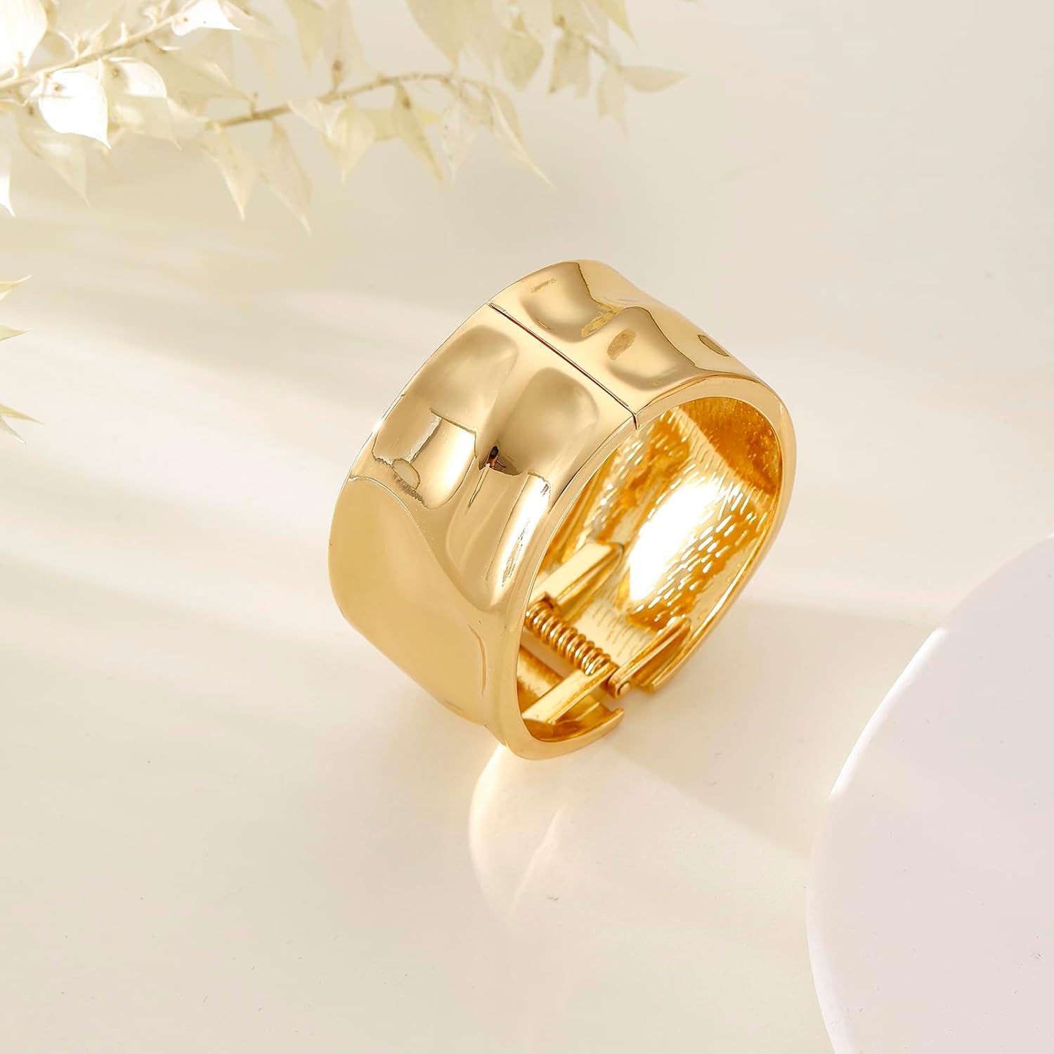 Bangle Bracelets for Women | 14K Gold Plated Trendy Wide Bracelets | Hinged Arm Cuff Bangles Chunky Bracelet for Women - Image 4