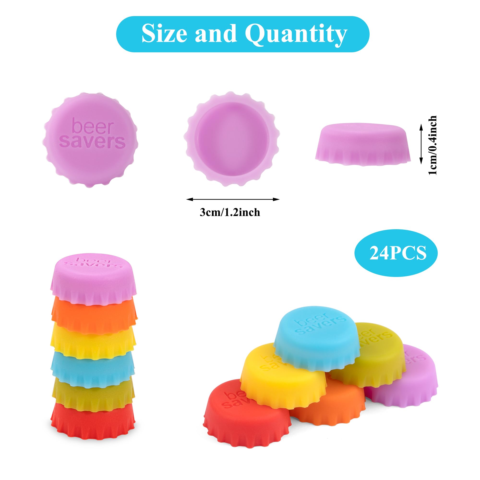 Tapones de Botellas Beer Savers de Silicona Reutilizable 24 Piezas (6 Colores) para Cerveza Champán