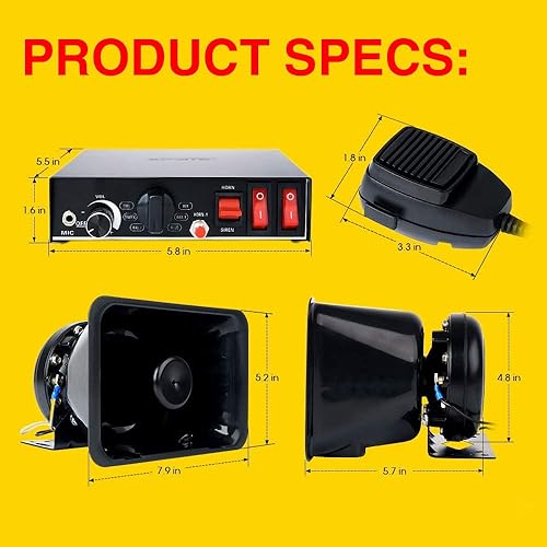 Miniatura 7 de RockMoon Kit de sistema PA de alarma de emergencia de 200 vatios y 8 tonos con micrófono de mano e interruptores de control de luz para KS 6001A KS