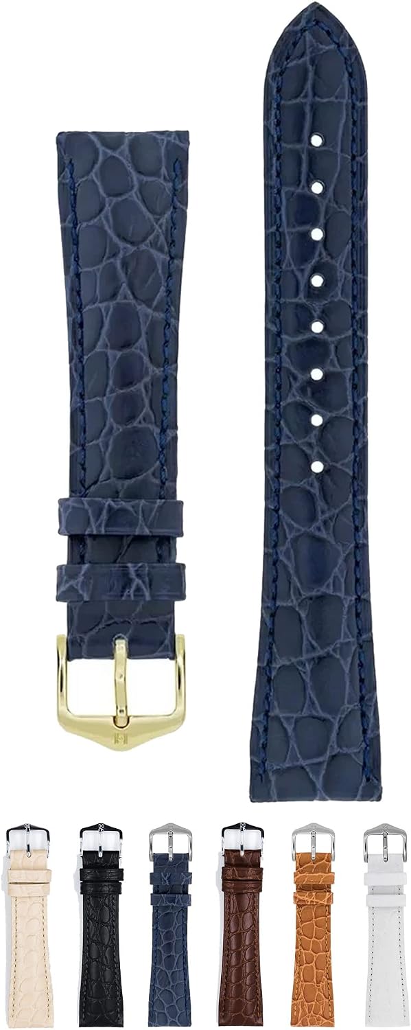 HIRSCH Aristocrat Leather Watch Strap - Crocodile Embossing - Stainless Steel Buckle