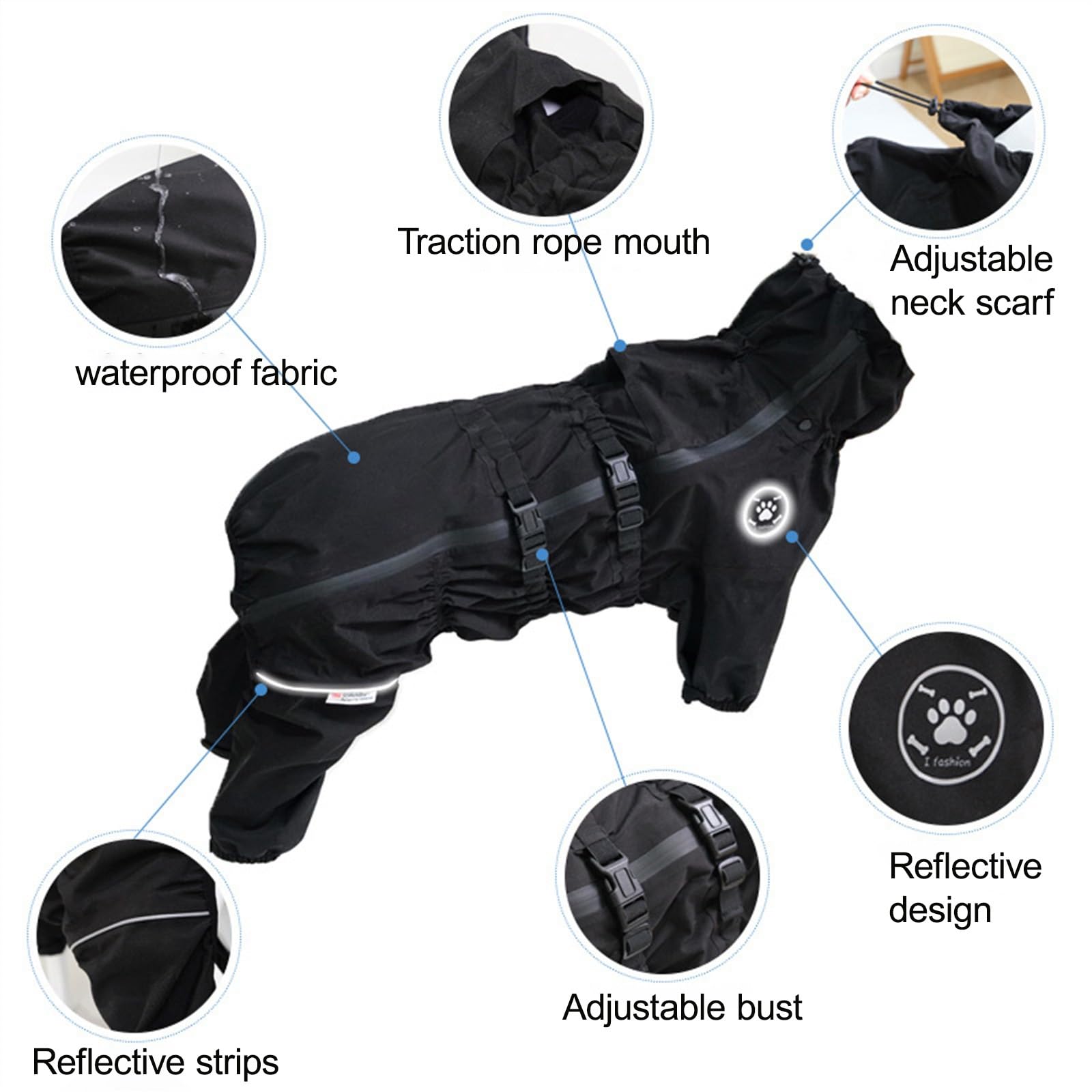 Impermeabile Cane Giacca A Pioggia/Acqua Impermeabile per Cani Giacca da Pioggia con Cappuccio Cappotto per Cani Impermeabile di Taglia Grande(Red,3XL+)
