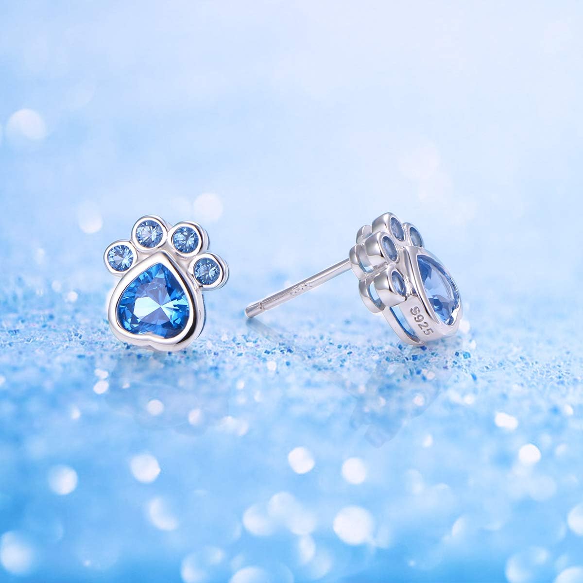 S925 Sterling Silver Jewelry Puppy Dog Cat Pet Paw Print CZ Stud Earrings - Image 4