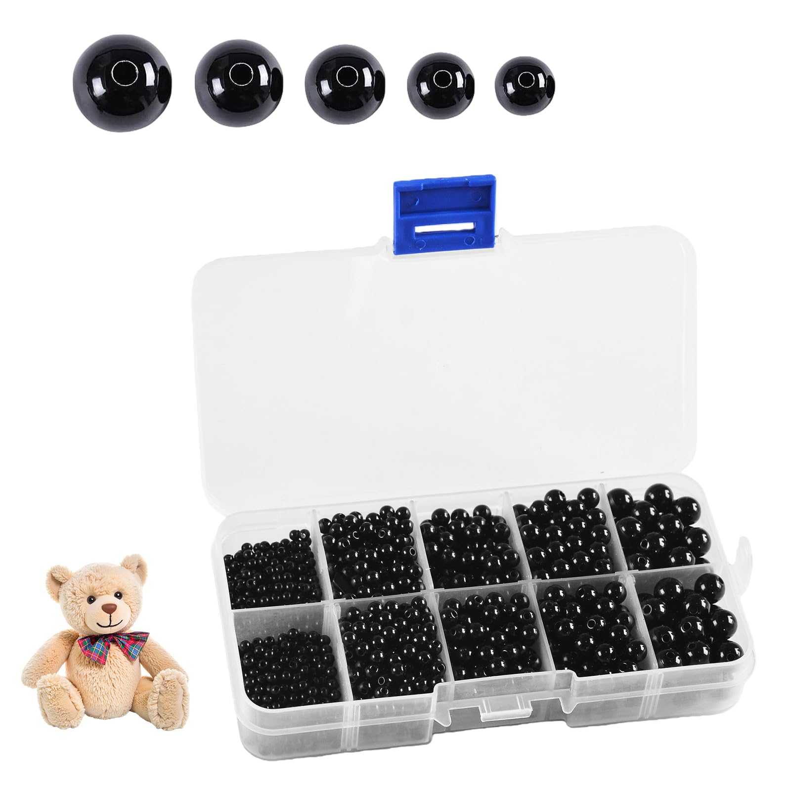 SANTUO Black Beads,1380 PCS Round Craft Beads 3/4/5/6/8mm
