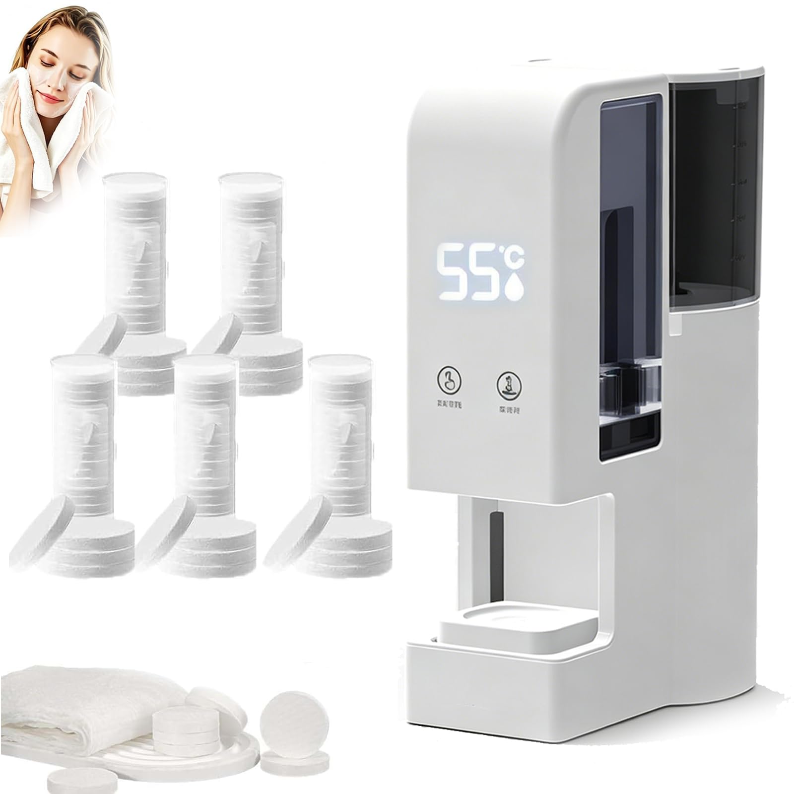 VILA SMO Automatic Hot Towel Warmer Dispenser, Original Auto Compressed Towels Wamer Heater Machine, With 100 Towels, 55°c Constant Temperature, 5-second Warmth, For Spa, Salon, Home Facial