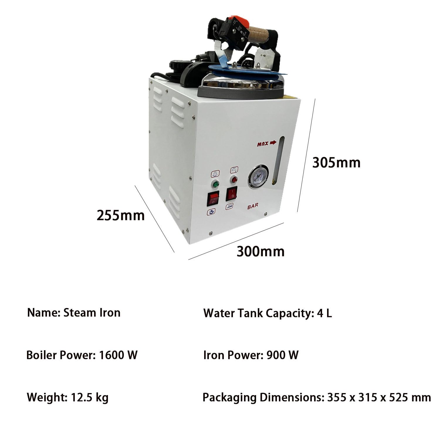 żElazko Parowe 1600 W, Stal Nierdzewna, Parownica Do Ubrań, Zbiornik 4 L, Regulacja Temperatury, RęCzny Kocioł Parowy Z Manometrem, PrzemysłOwa Stacja Do Prasowania Parowego