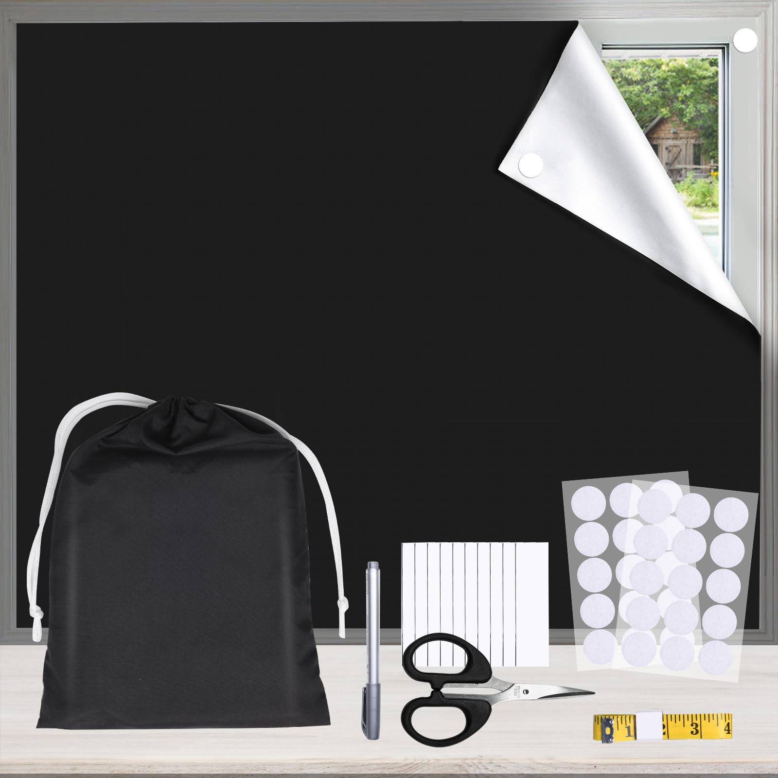 BRO Blackout Blind 400 x 150 CM Temporary Blackout Blinds Stick on, No Drill Blinds for Windows Portable Black Out Blinds with Scissors Cut to Any Size, for Bedroom Baby Sleep