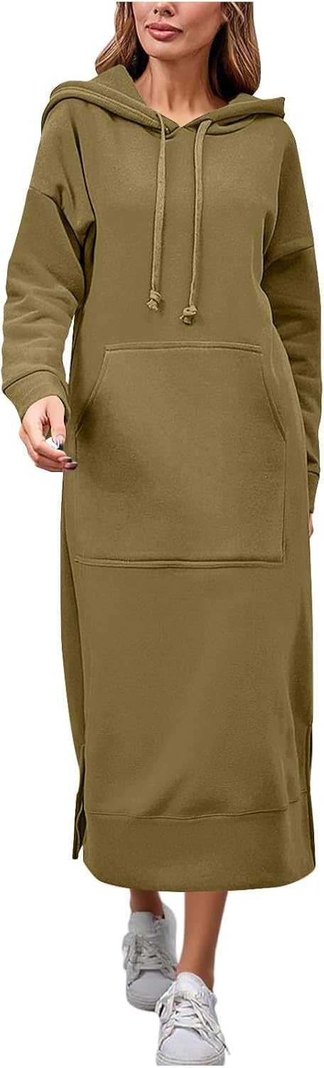 Long Hoodies for Women Plus Size Fleece Pullover Hoodie Dress Long Sleeve Hoodie Jacket Maxi Dress with Pocket