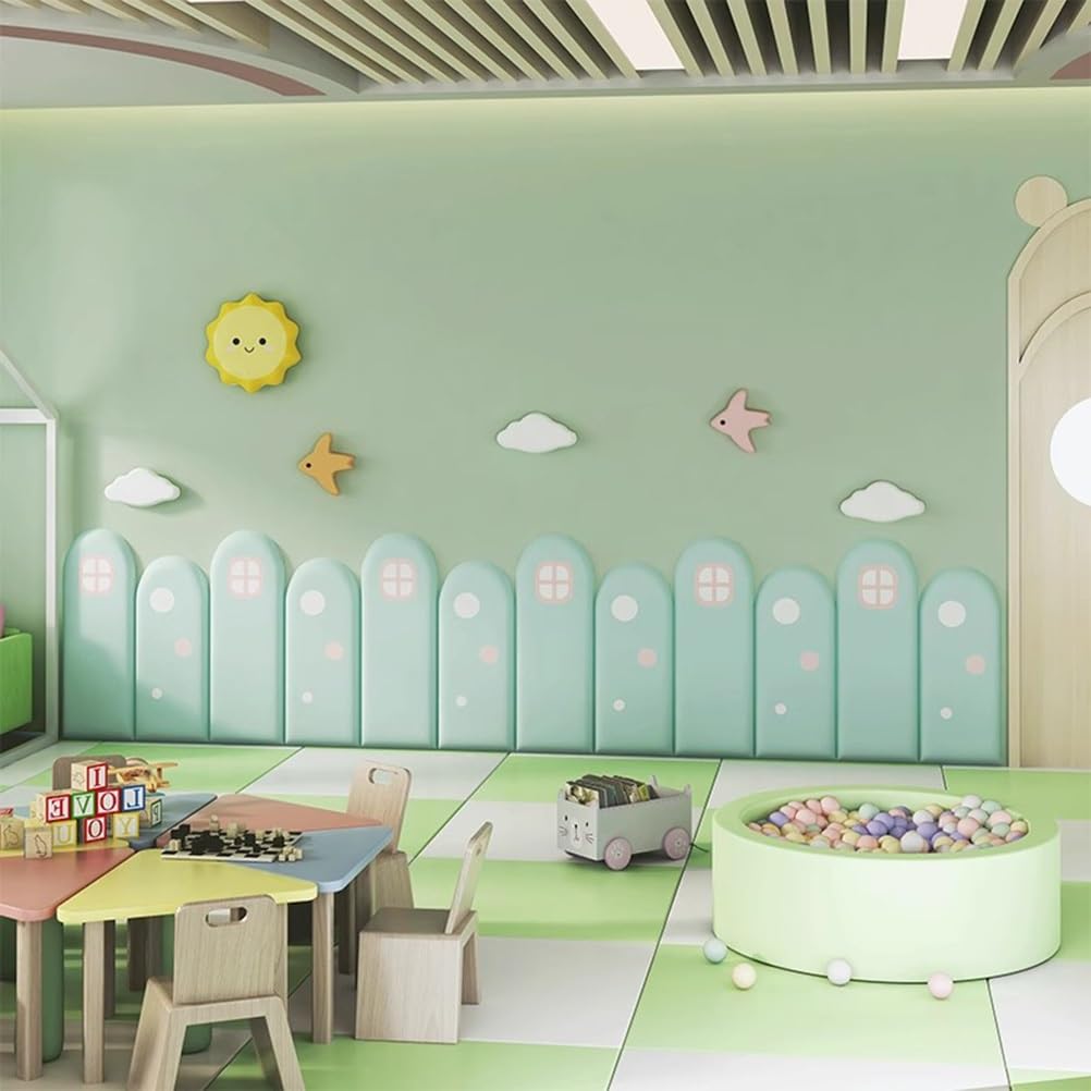 3D Anti-Collision Wall Stickers 6 sztuk antykolizyjne naklejki ścienne PU wyściółka ścienna samoprzylepne panele ścienne 3D poduszka ścienna wyściółka do pokoju dziecięcego miękka naklejka(Green-2)