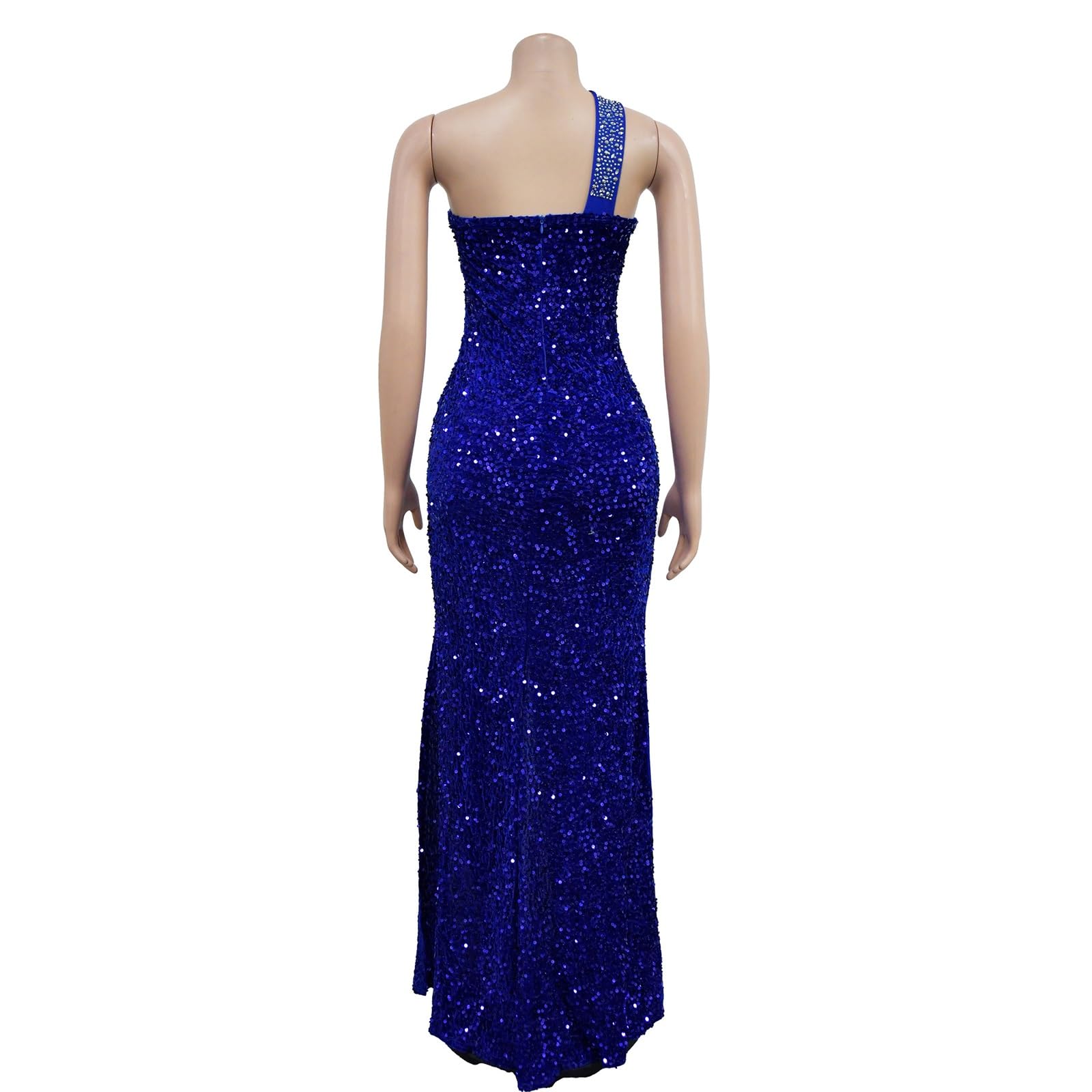 Vestido Largo de Un Solo Hombro, con Pedrería y Lentejuelas En Degradado, con Una Abertura Alta, Cierre con Cremallera En La Espalda, Ideal Para Fiestas y Eventos Nocturnos