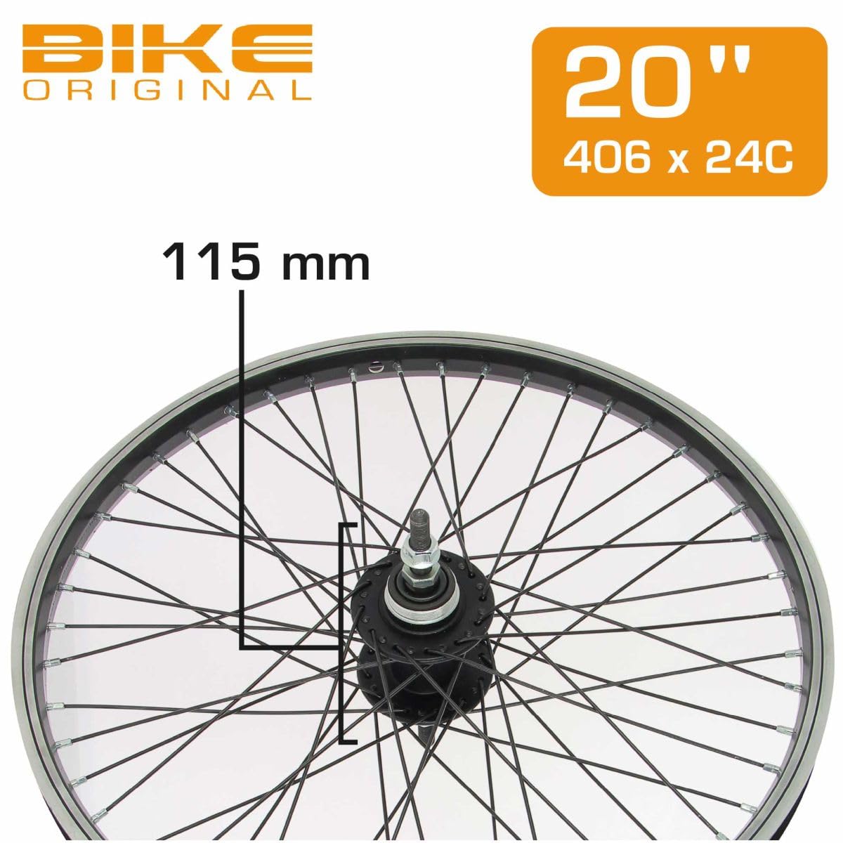 BIKE ORIGINAL - Roue Arrière BMX 20" - Jante Alu Simple Paroi 48 Trous - Moyeu Acier à Écrous - Freinage sur Jante - Compatible Pneus 25-65 mm - Couleur Noire