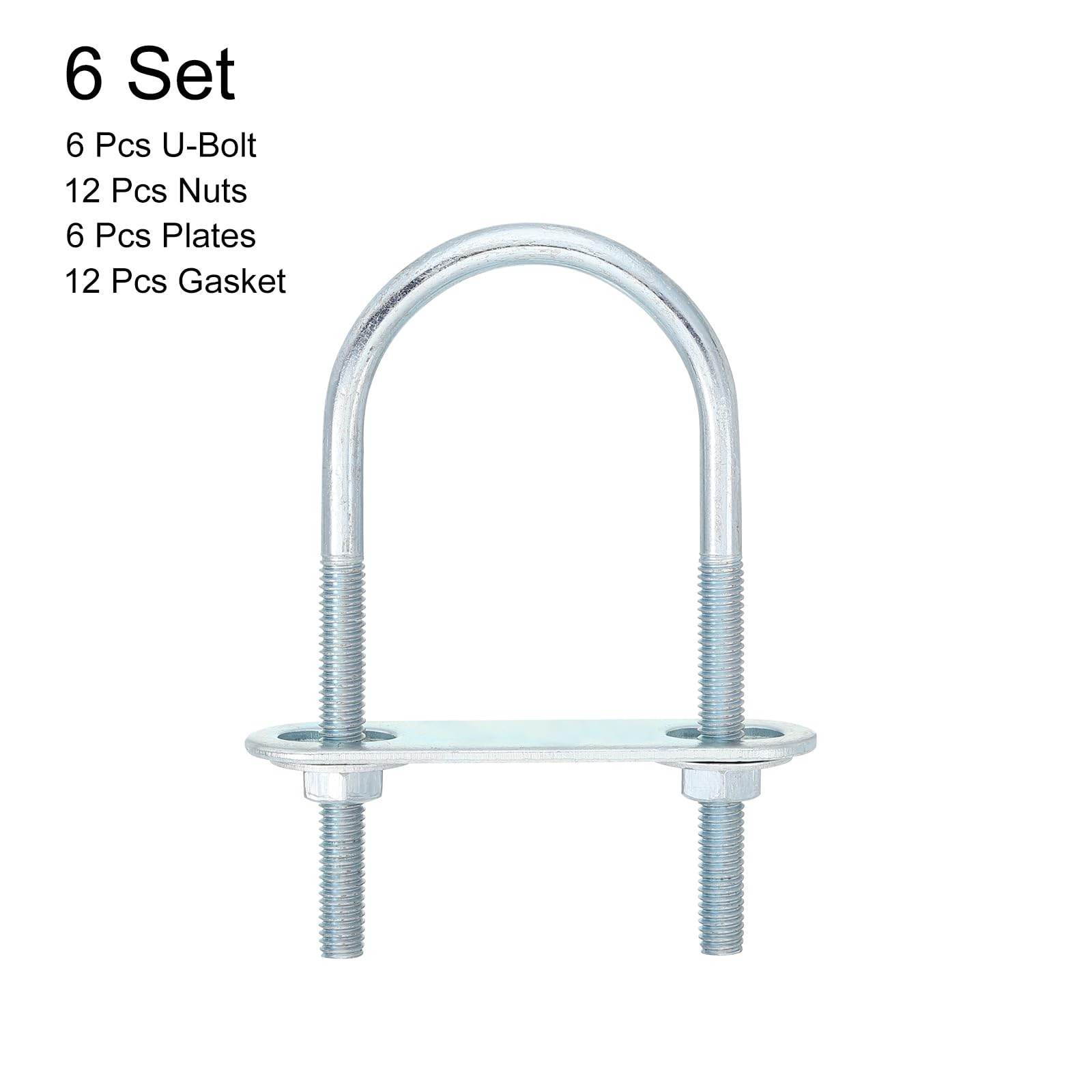 QUARKZMAN 6Pcs Pernos en U Redondos M6, Ancho Interior de 40mm, Longitud de 90mm Perno de Abrazadera en U con Tuercas y Placas, de Acero al Carbono para Reparación Tuberías y Industriale