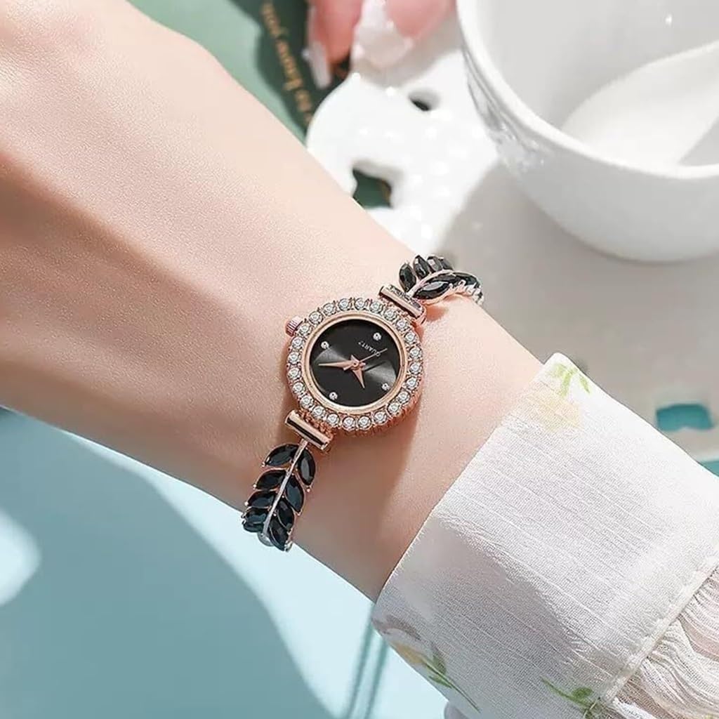 Orologio al quarzo da donna Orologio da donna con strass Orologio al quarzo con gioielli con quadrante piccolo e braccialetto sottile liberamente regolabile(B)