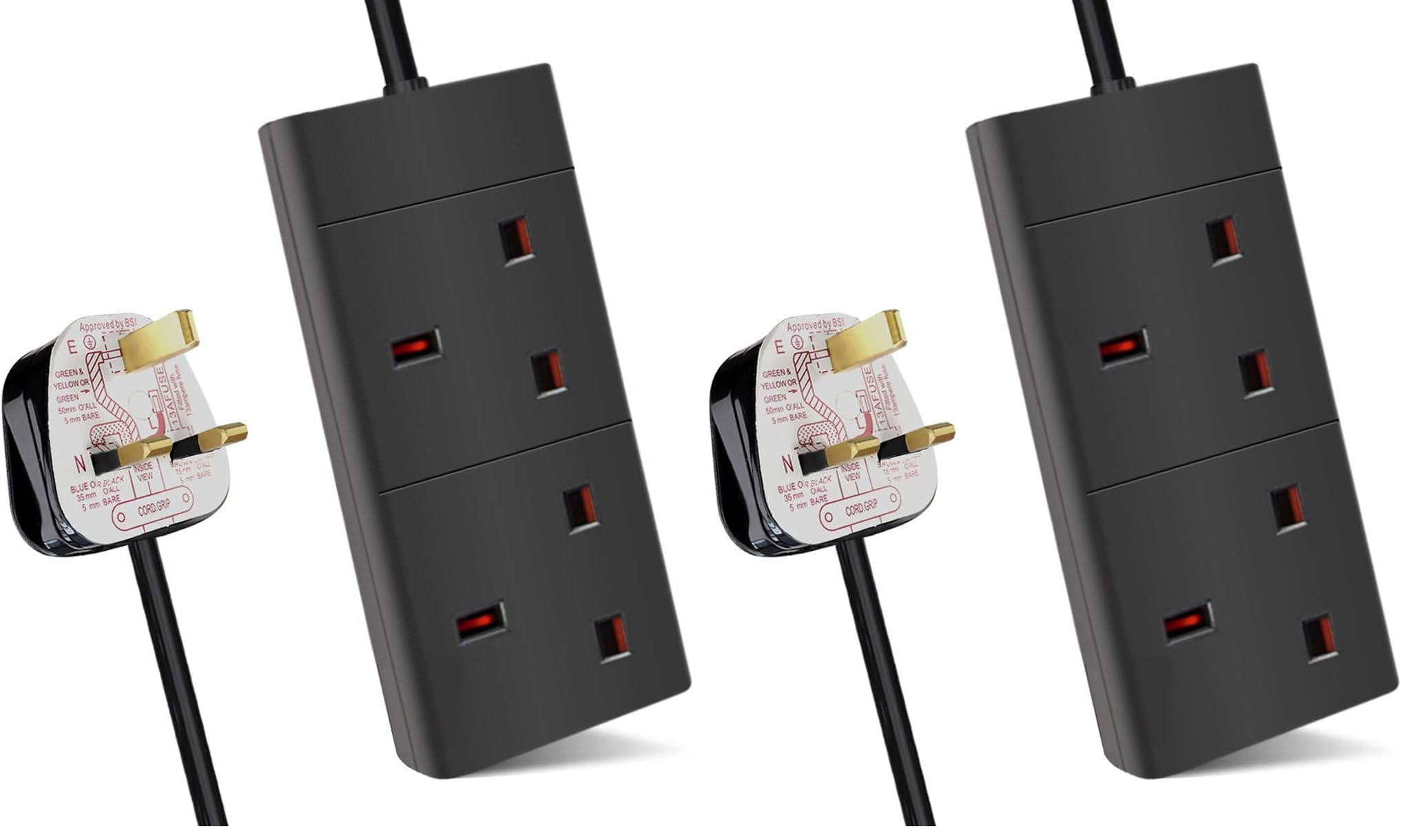 ExtraStar 4 Way Extension Lead, 13A Fused UK Plug Extension Socket, 3M Extension Cable Power Strip - Black — view 8