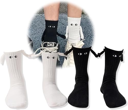 Yawlsow 2 pares de calcetines tomados de la mano, divertidos calcetines magnéticos de succión 3D para muñecas, calcetines unisex para parejas