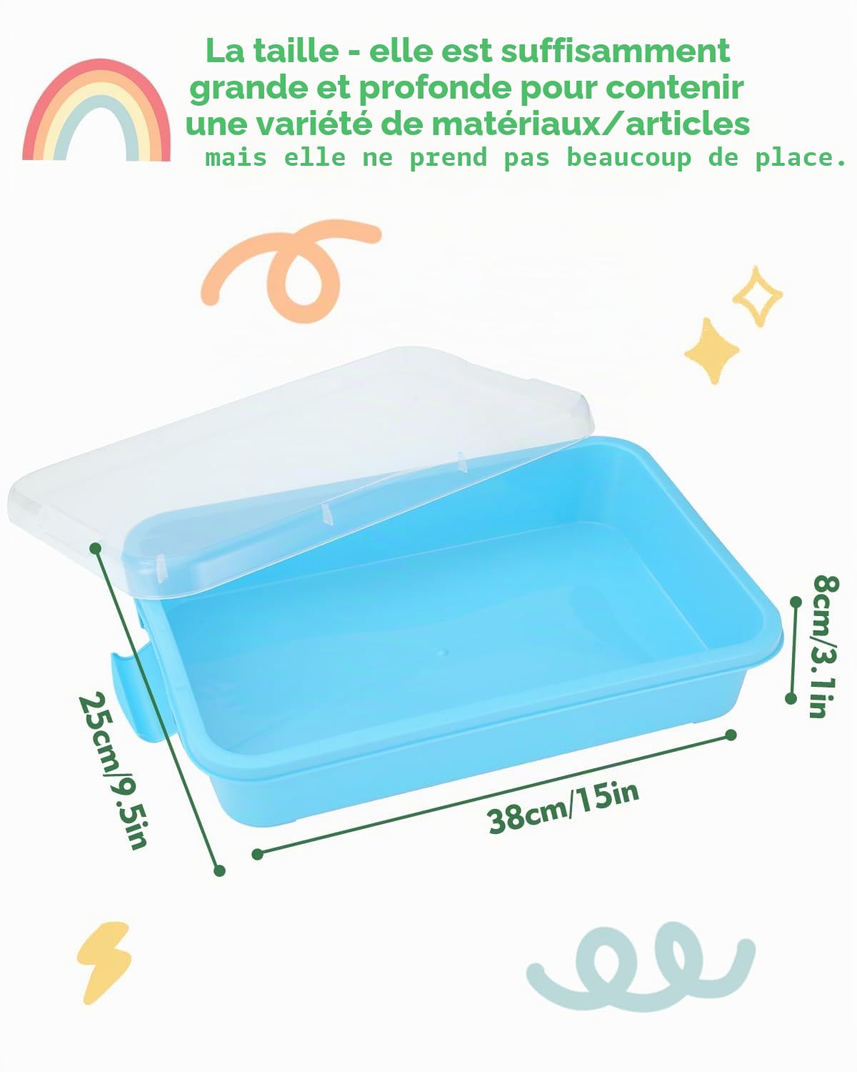 Lot de 2 Plateaux de Jeu Sensoriels Portables de 15 Pouces avec Couvercle pour Enfants - Bac à Sable avec Espace pour Eau,Sable,Perles(Vert,Bleu)
