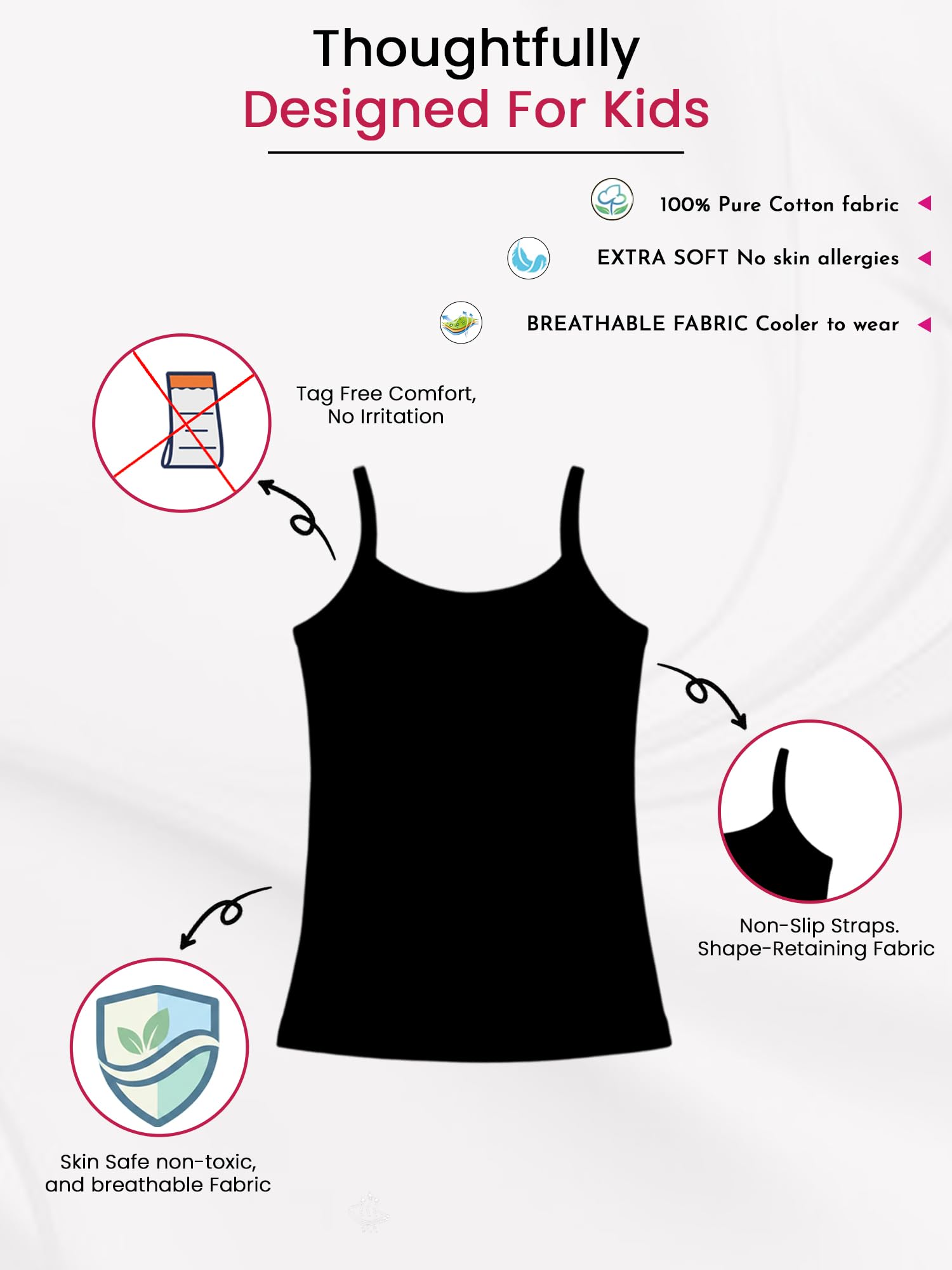 BODYCARE Girls 100% Cotton Regular Fit Dori Neck Plain Vest Vest | Skin Friendly | U-Neck | Lightweight | Sleeveless Design | Pack of 3 (KIA80-PK006), Black, 7-8 Years 3
