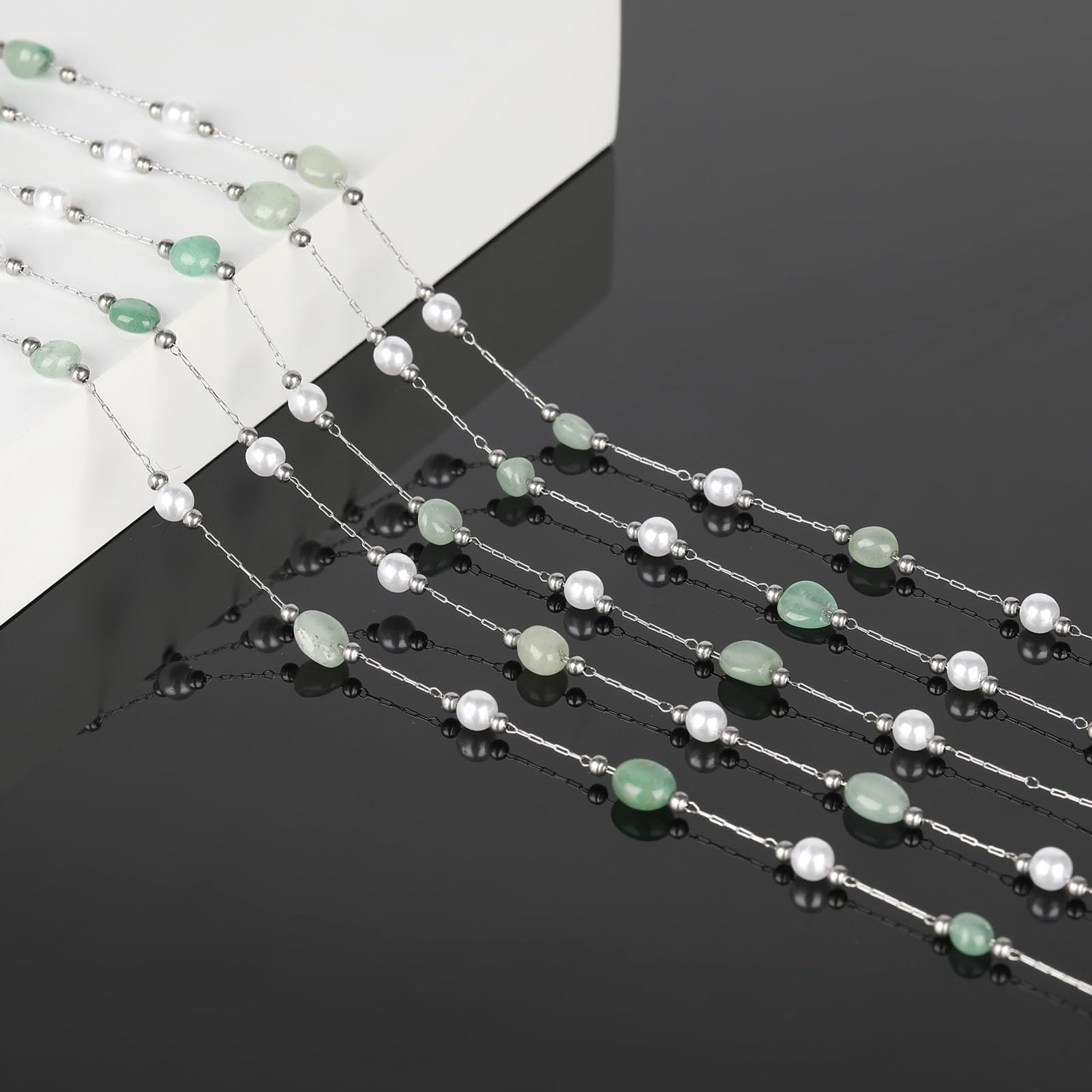 KYUNHOO 13 piedi catene in acciaio inossidabile Bulk Pearl Beaded Chain Jewelry