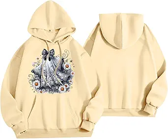Halloween Hoodies for Women 2025 Fall Fashion Long Sleeve Cute Ghost Graphic Lightweight Hoodie with Pockets