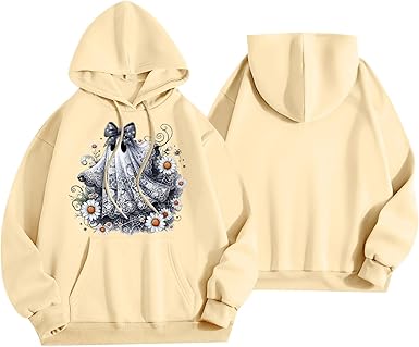 Halloween Hoodies for Women 2025 Fall Fashion Long Sleeve Cute Ghost Graphic Lightweight Hoodie with Pockets