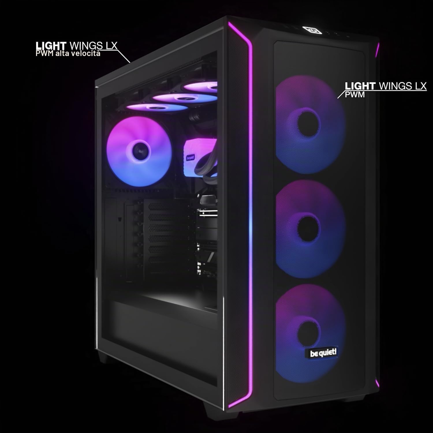 be quiet! Light Wings LX 120mm PWM high-speed Triple Pack, 3 ventole incluse, mozzo illuminato, tanti colori e modalità, pale ottimizzate per elevata pressione statica, collegamento a cascata