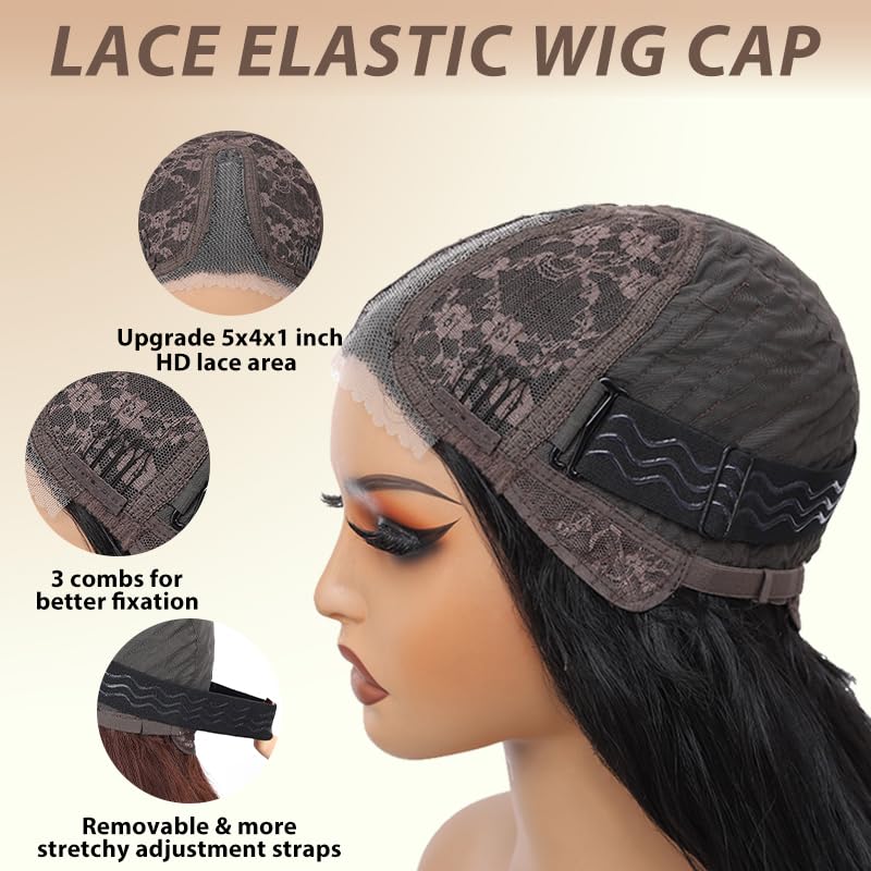 Synthetic Lace Front Wig 5x4x1 Black Layered Wig for Black Women HD Lace Hand Tied Pre Plucked Long Straight Glueless Wigs Suitable For Everyday Wear (Natural Black, 26 Inch)