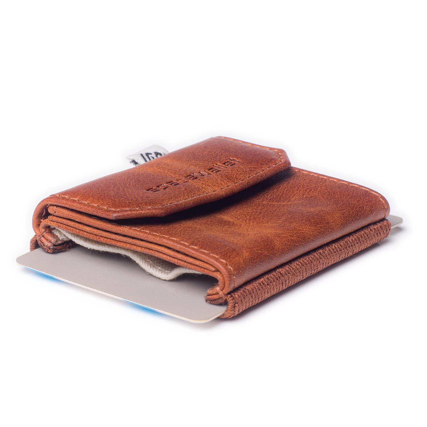 Space Wallet ® Mini portemonnee van echt leer met muntvak voor in de broekzak | Slimme portemonnee voor 15 kaarten biljetten munten | Gemaakt in Europa | Push, Mini, Minimalistisch