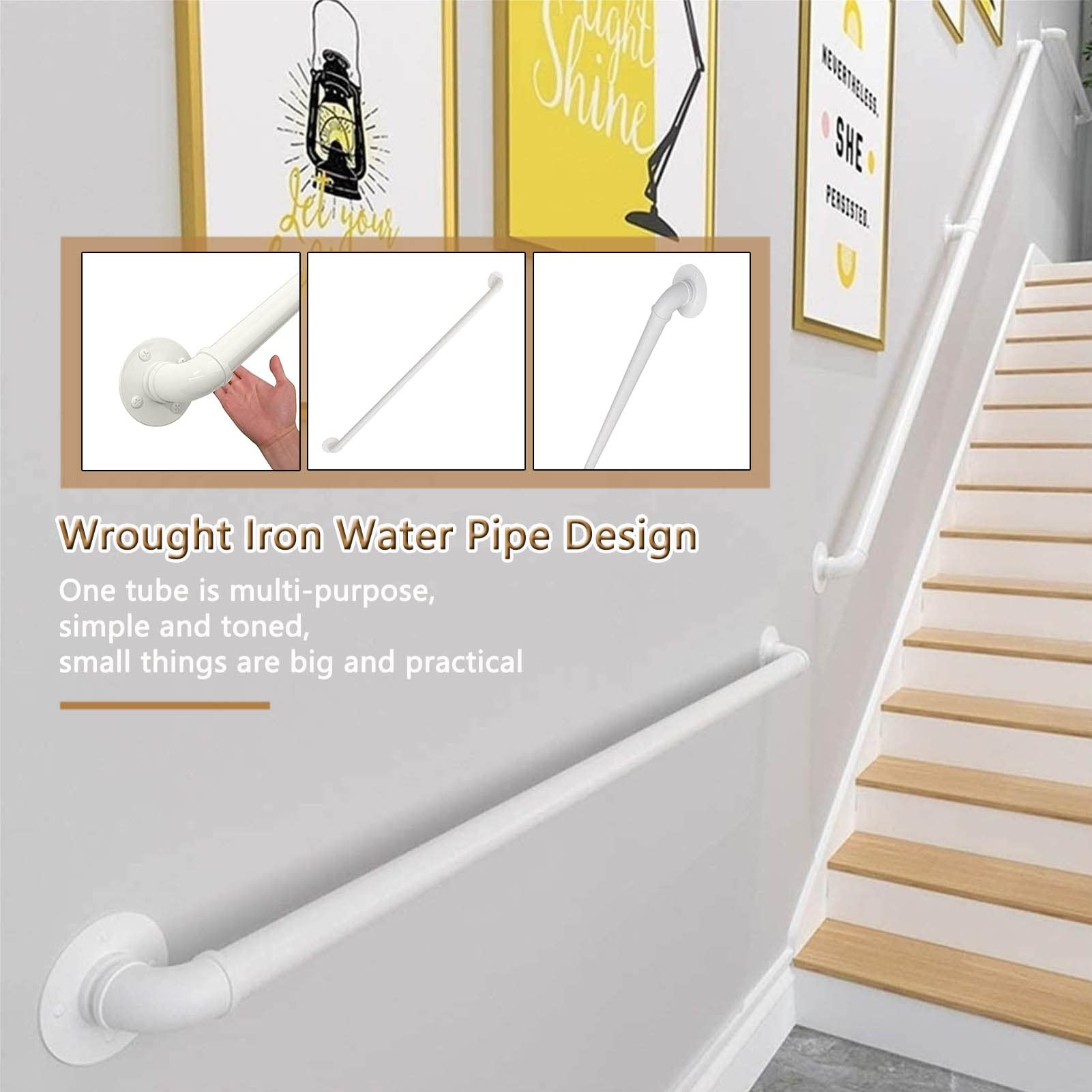 Bianco Scale Ringhiera Corrimano 1m 2m 3m 4m 5m 6m, Asta di Supporto Ringhiera Scale per Disabili Anziani Interni Esterni Maniglione/Maniglie - Supporto 200kg (Size : 200cm)