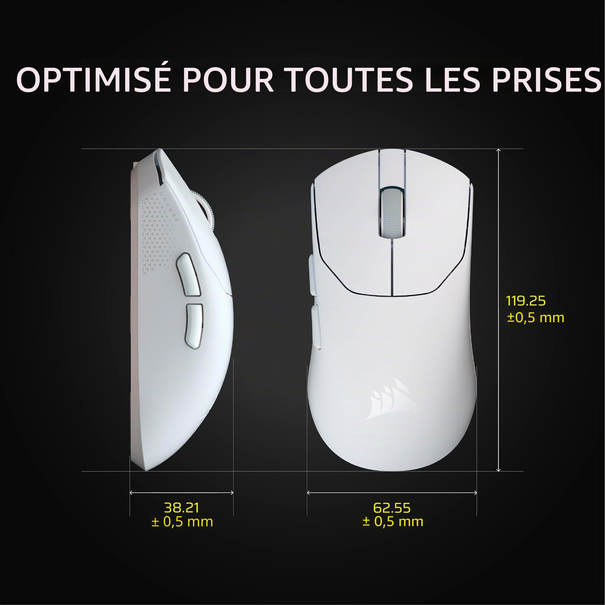 Corsair Sabre v2 Pro Souris de Jeu FPS sans Fil ultralégère - 33 000 DPI, Poids 36 g, Hyper-Polling 8000 Hz, interrupteurs mécaniques, autonomie sans Fil jusqu'à 70 Heures
