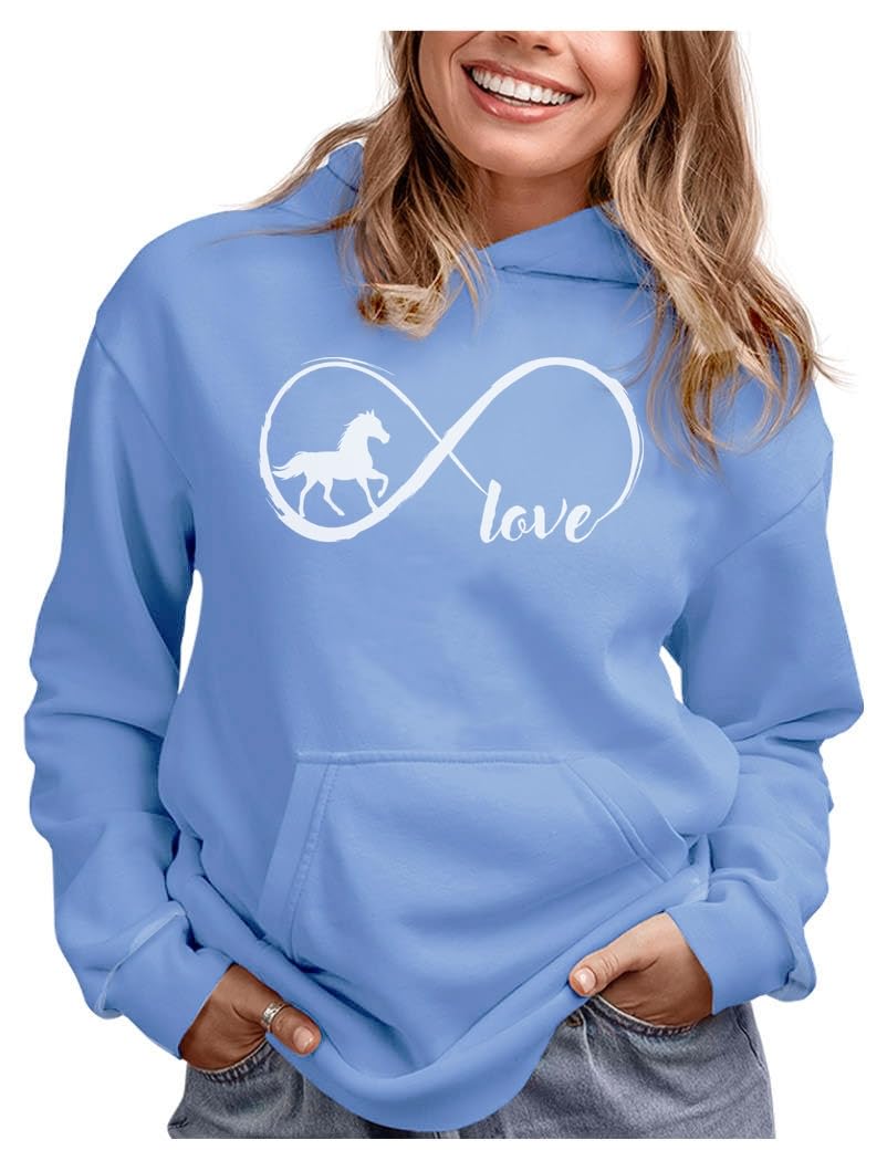 Infinity Love Horse Hoodie for Women and Teen Girls Equestrian Horseback Riding Gift Idea Sweatshirt with Horses