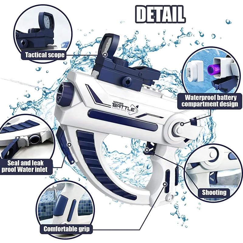 Image of gifferes High Pressure Summer Electric Automatic Squirt Holi Pichkari | |400CC High Capacity | Long Range Shooting Water Blaster Gun (Range Up to 28-34 Ft) | Without Scope (Blue SpaceElectric)