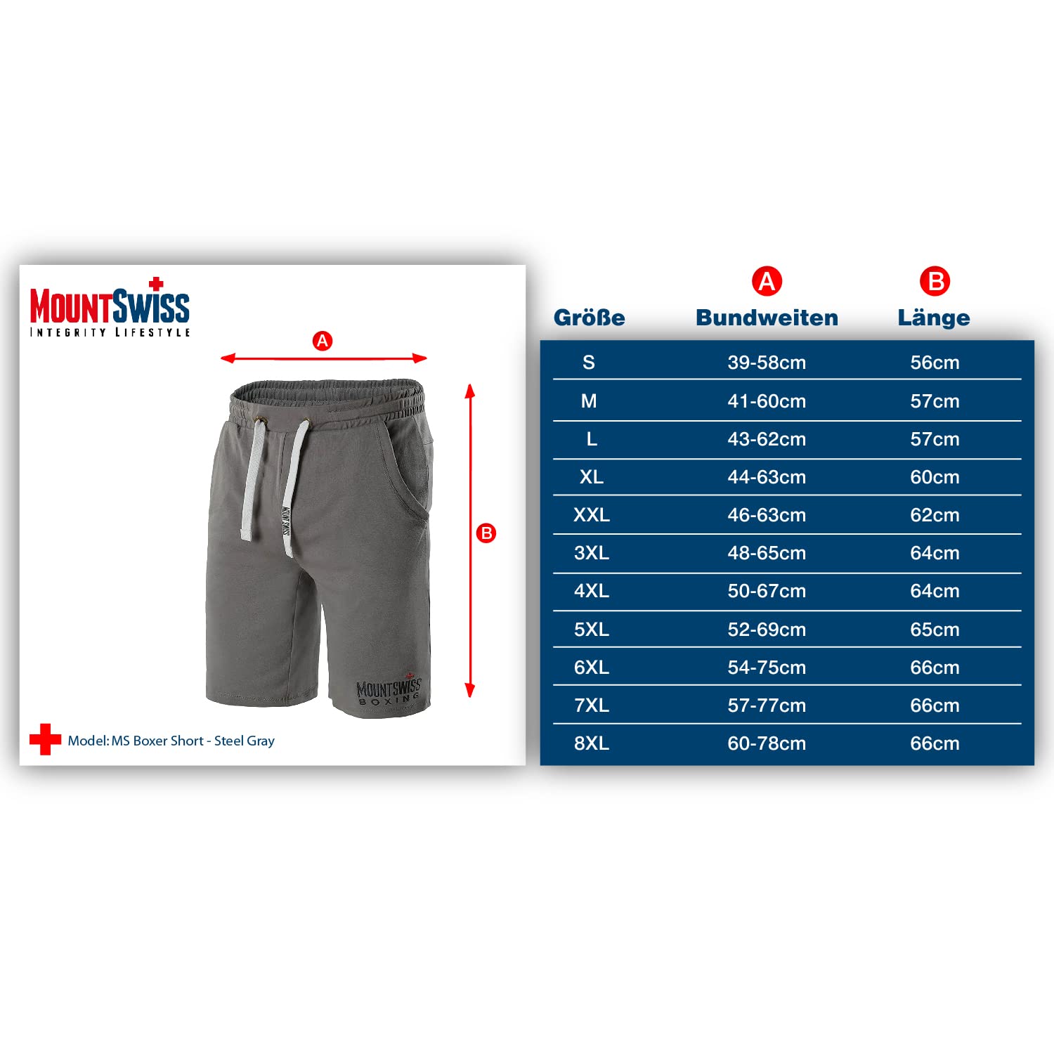 Mount Swiss Pantaloncini Sportivi da Uomo, Boxer, Pantaloni Corti, Pantaloni da Jogging, in 100% Cotone