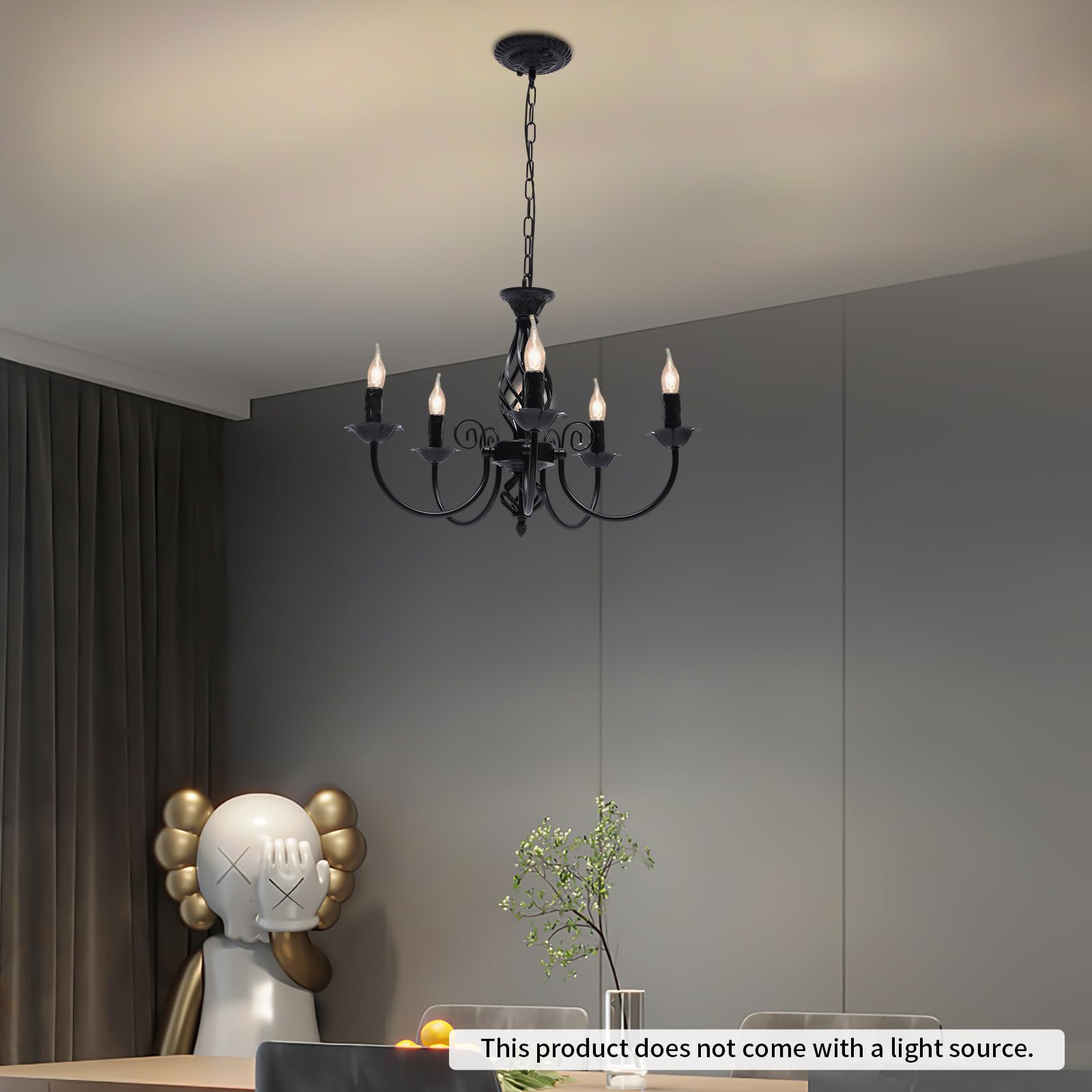 Lampada da soffitto retrò a 5 luci, in robusto ferro, stile antico, con catena regolabile in altezza, perfetta per camera da letto, cucina e ingresso, 220 V, per una casa elegante