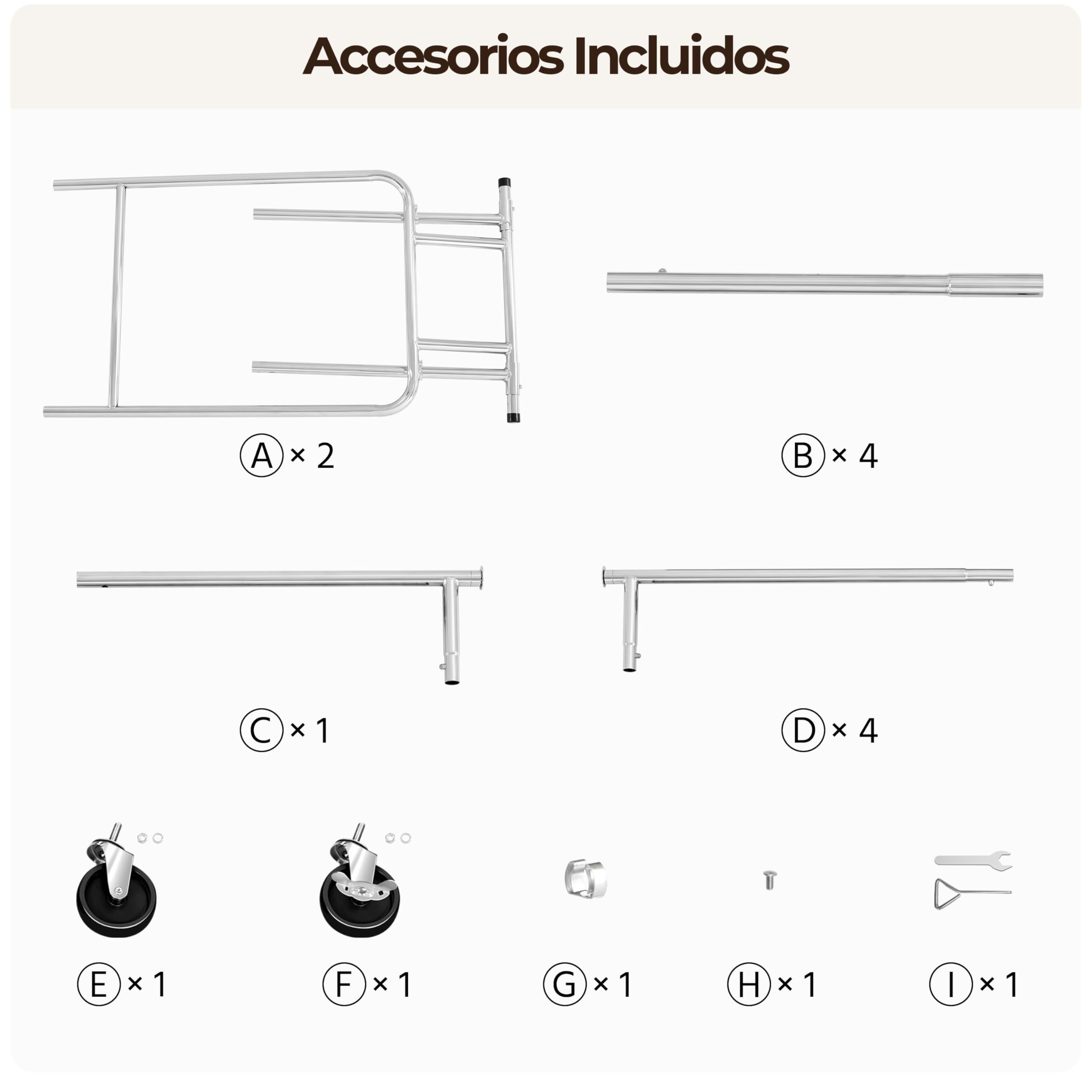 Yaheetech Perchero de Ropa con Ruedas Burro Ropa Resistente Ajustable Plata | 128-188cm Ancho 140-165cm Alto Doble Varilla Extensible Base para Zapatos Soporta 113kg