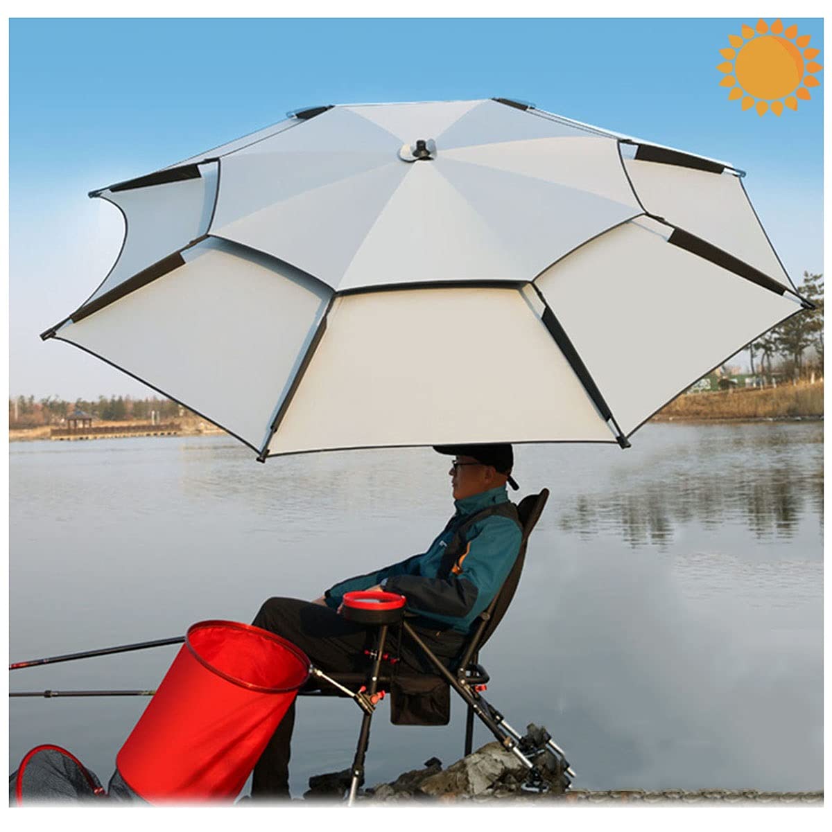 Ombrellone da Spiaggia Portatile Protezione Solare Ultra Leggero Ombrello Parasole con Ancoraggio Sabbia per Pesca, Mare, Campeggio（Grigio） Ø 200 cm (Size : 2M/6.5ft)