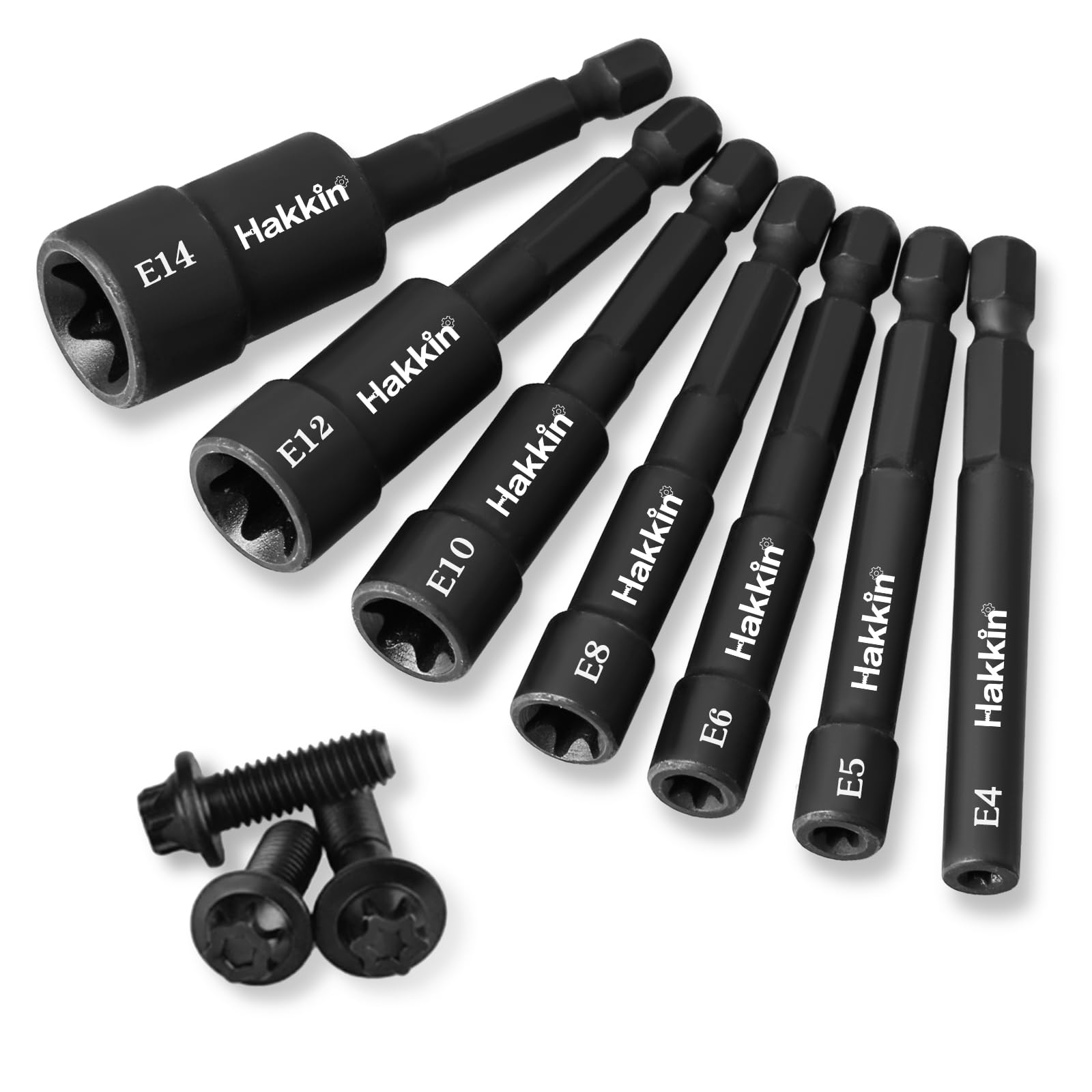 Nut Driver Set Hakkin 7Pcs E Torx Socket Set 1/4” Hex Shank Impact Nut Diver Set Power Nuts Driver Drill Bit Tools Hex Nut Driver Drill Bit Tools Nutsset E4 E5 E6 E8 E10 E12 E14
