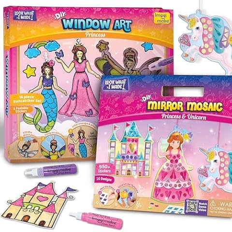 Imagimake Window Art Princess & Mirror Mosaic Princess & Unicorn | Glass Painting | DIY Arts and Craft Kits for Kids | Christmas Gifts for Kids Ages 3 4 5 6 7 8 Years Cover